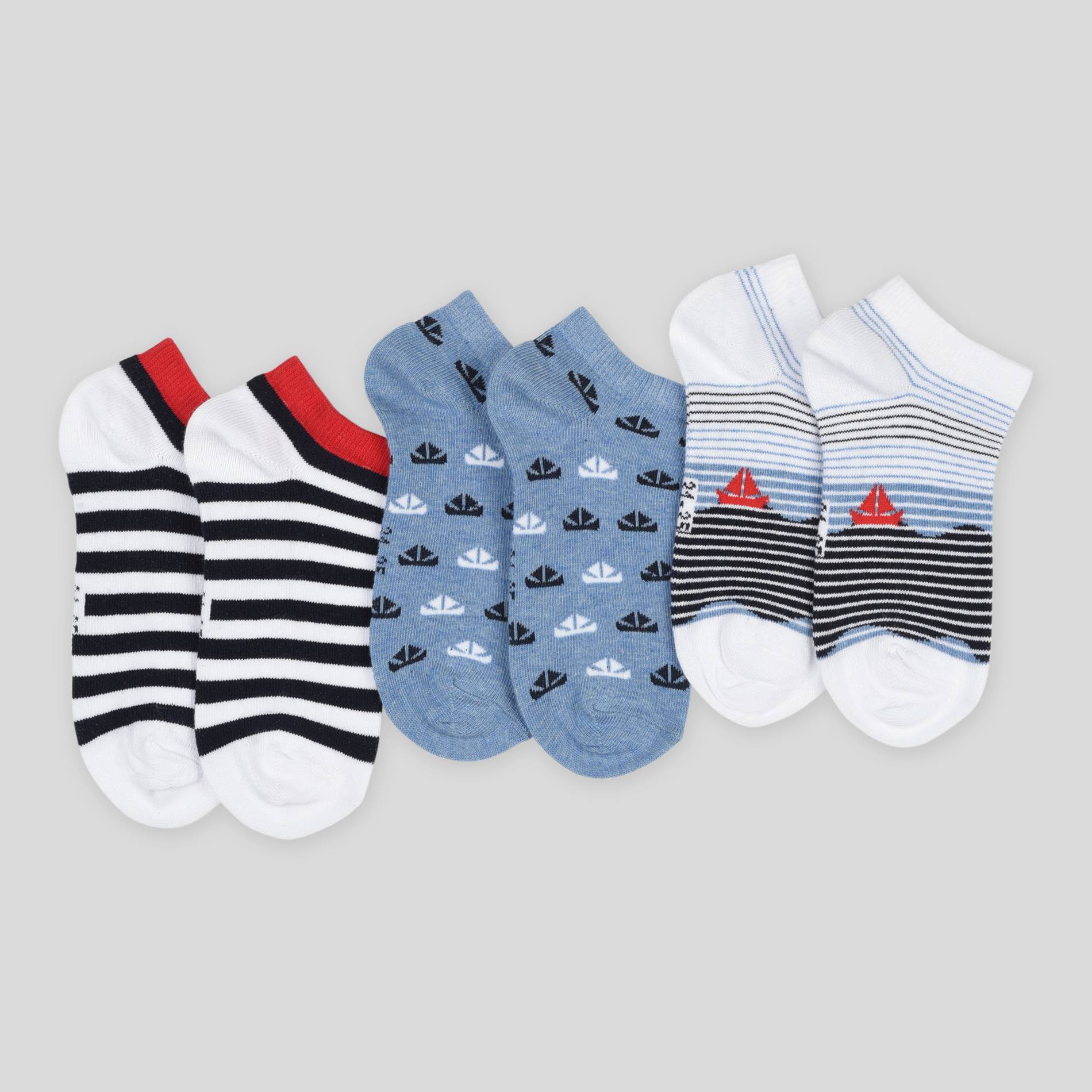 Lot de 3 paires de chaussette motifs marins en coton BIO, Indigo, large image number 1.0