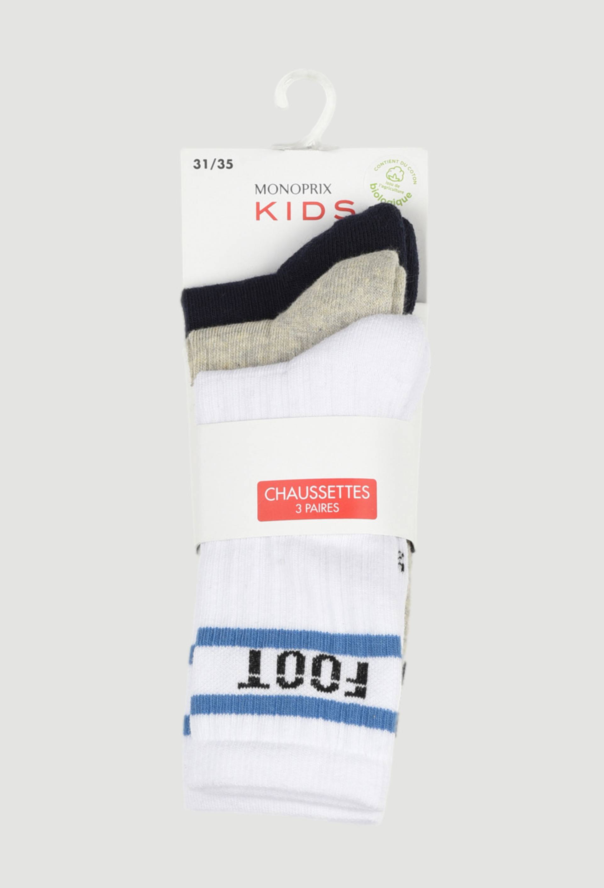 Lot de 3 paires de chaussette de sport en coton BIO, Bleu clair, large image number 0