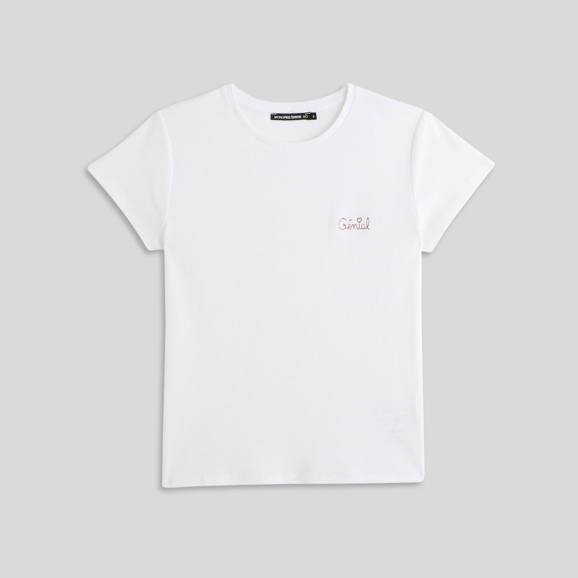 T-shirt à message brodé, Blanc, large image number 2.0