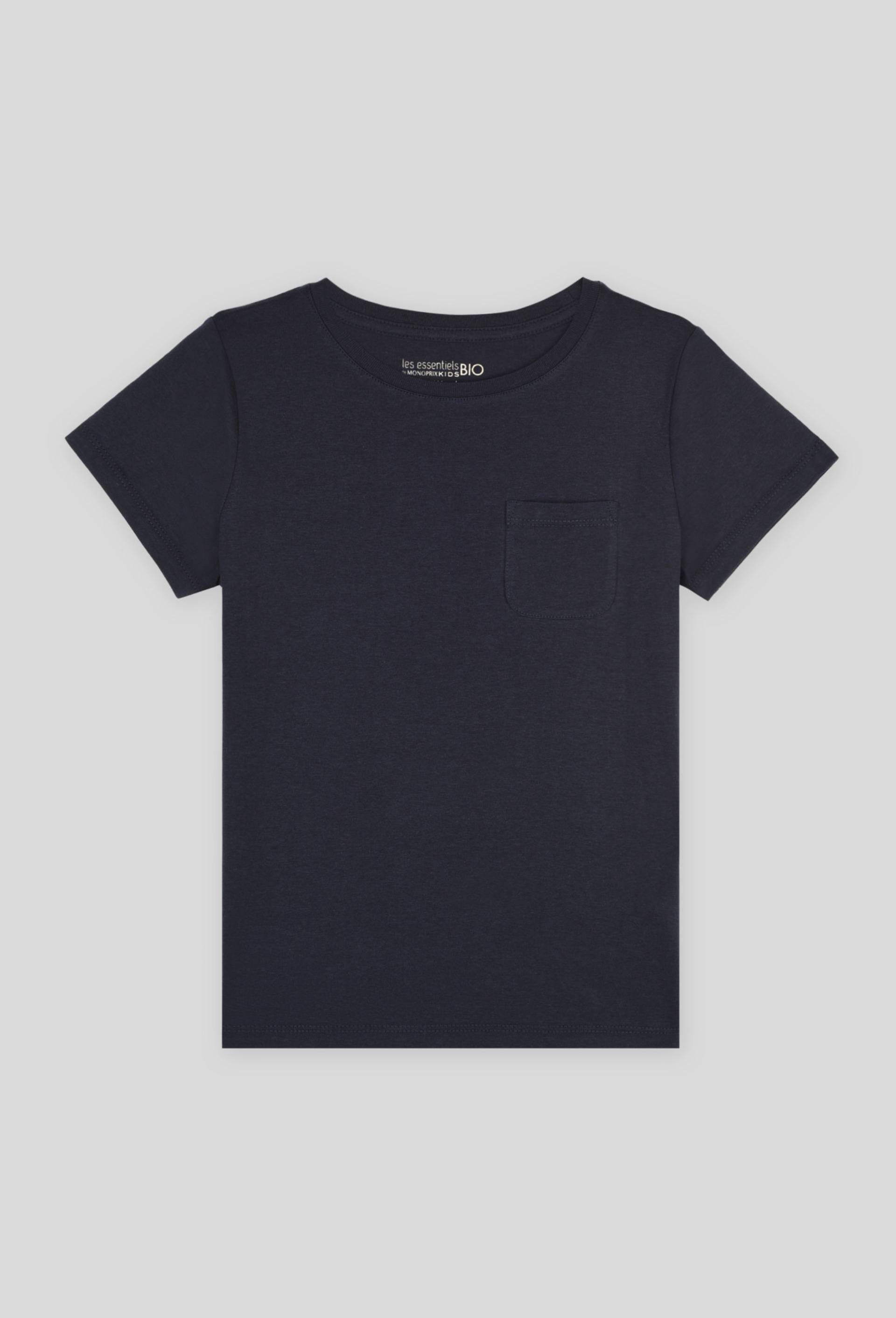 T-shirt manches courtes uni en coton BIO, certifié OEKO-TEX, Bleu foncé, large image number 0.0