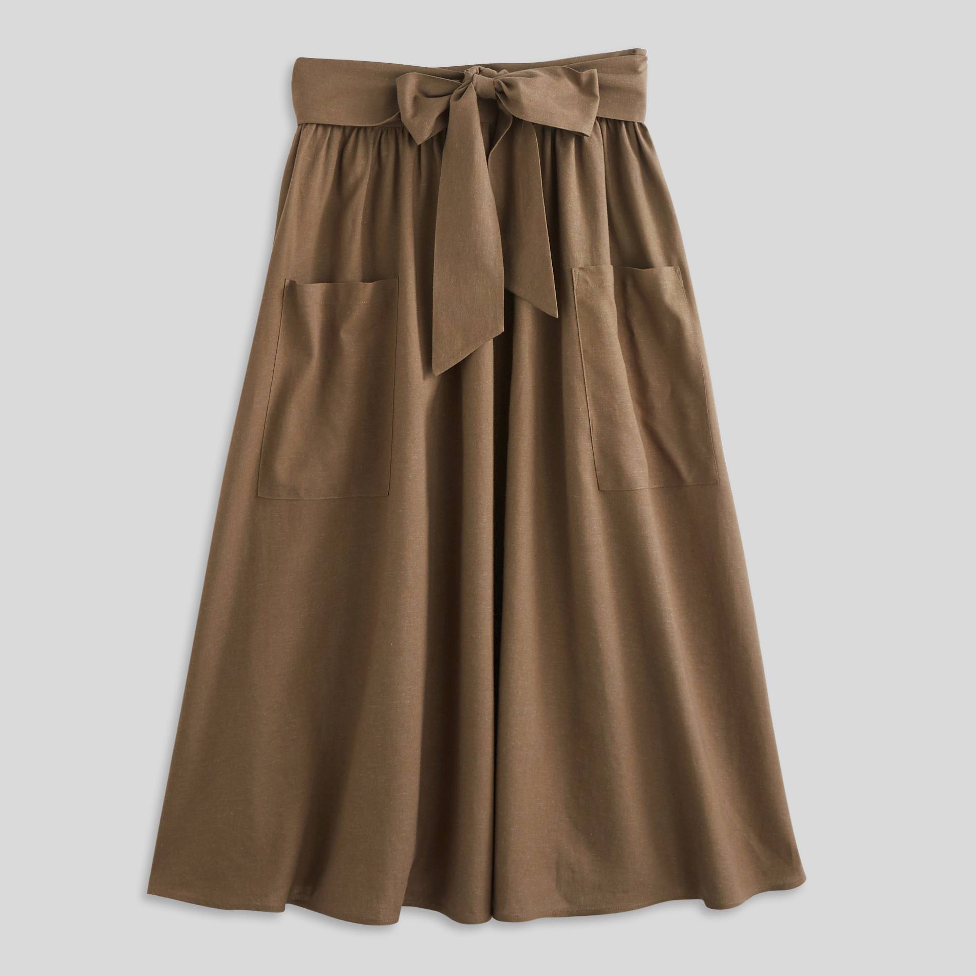 Jupe midi en lin et viscose, Kaki, large image number 2.0