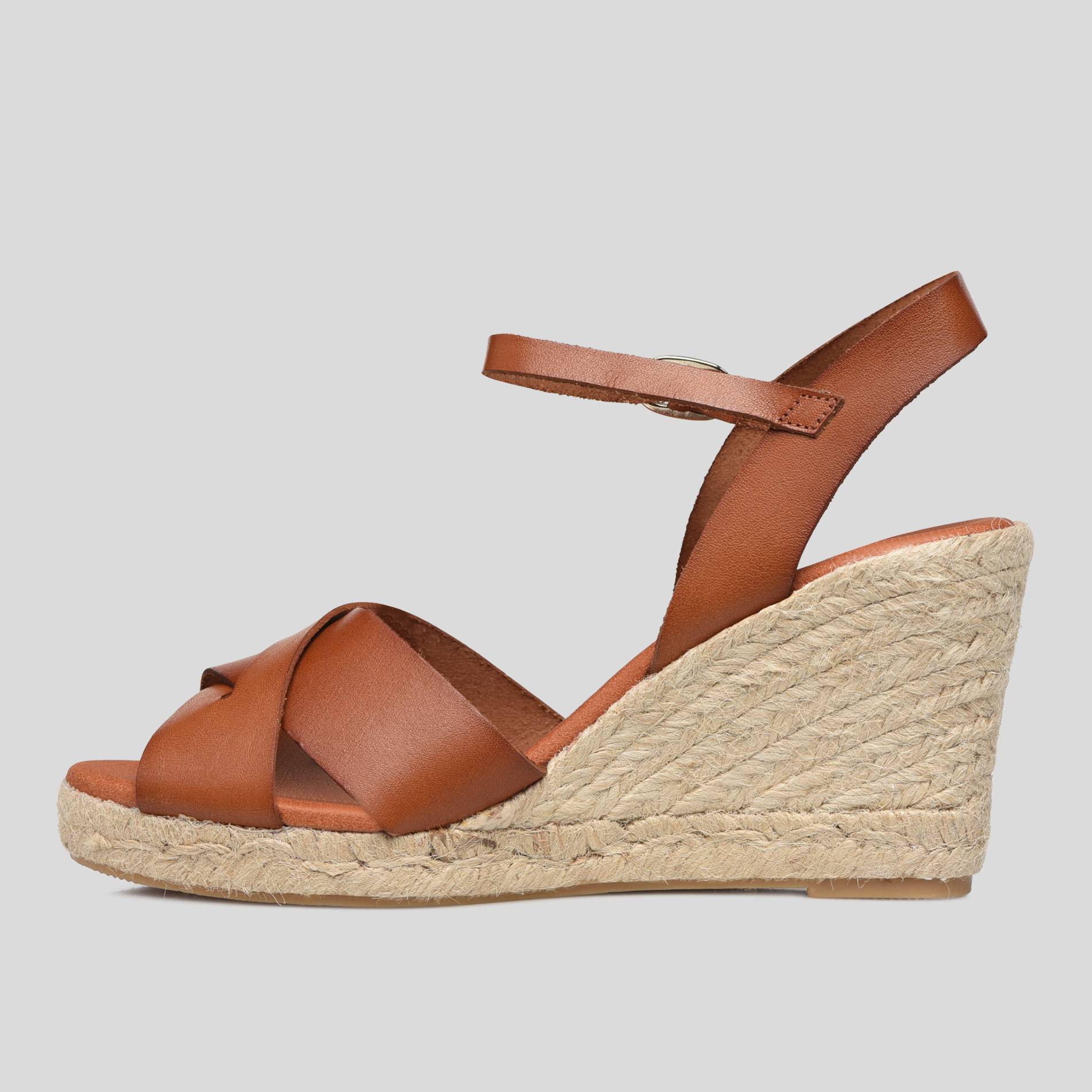 Sandales compens{es en cuir, Beige clair, large image number 1