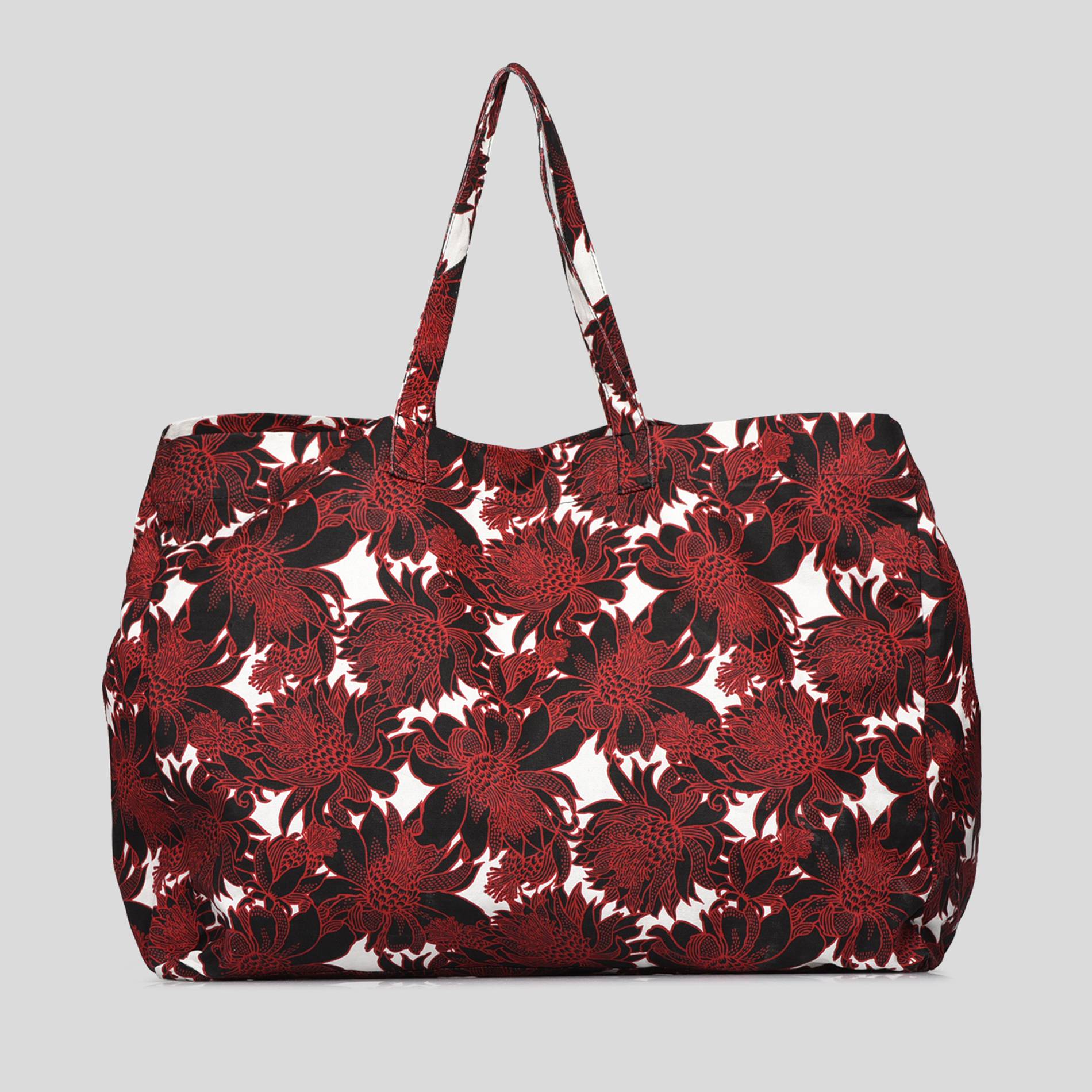 Maxi Tote bag imprimé fleuri en coton bio, Blanc, large image number 0.0
