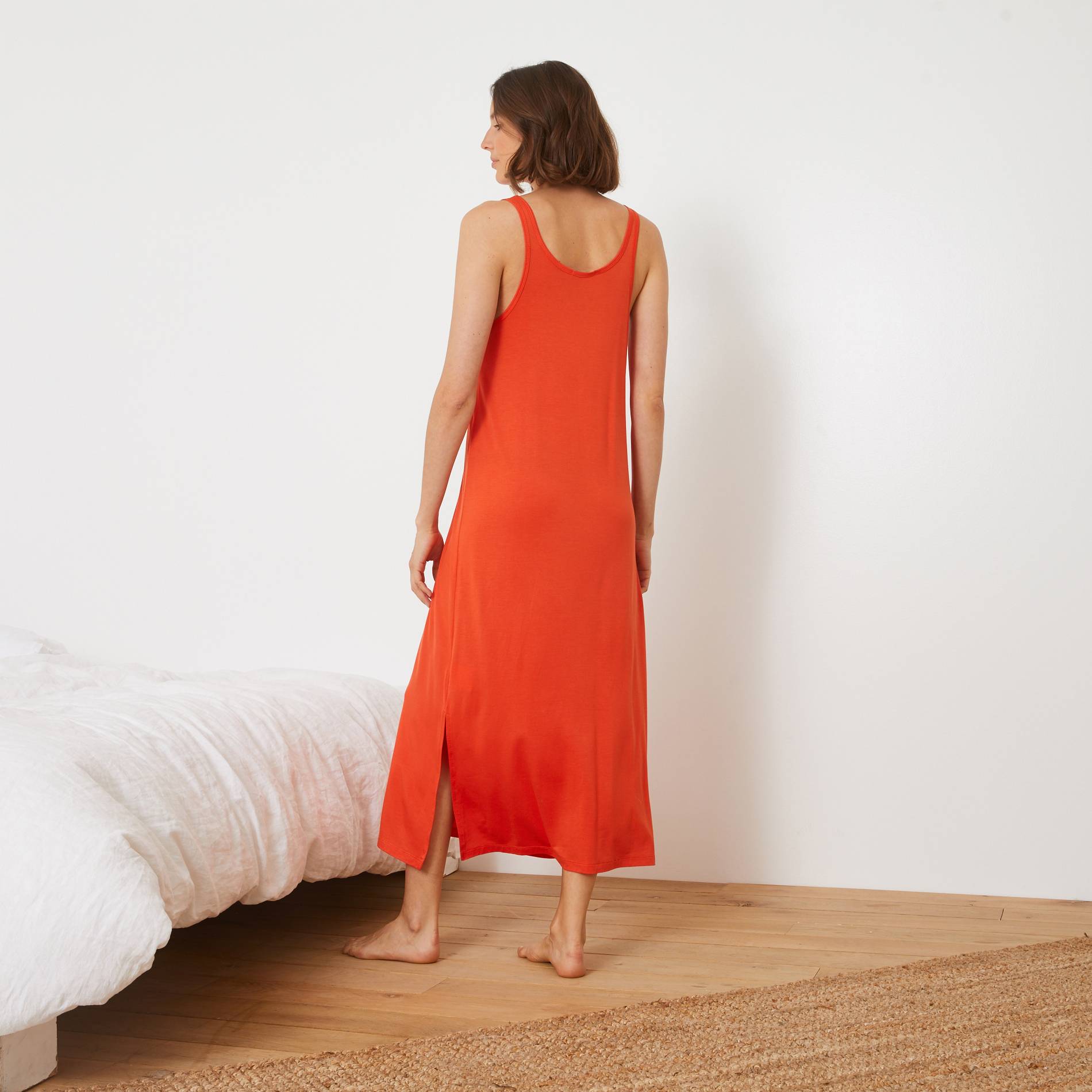 Chemise de nuit col V unie, Orange, large image number 1.0