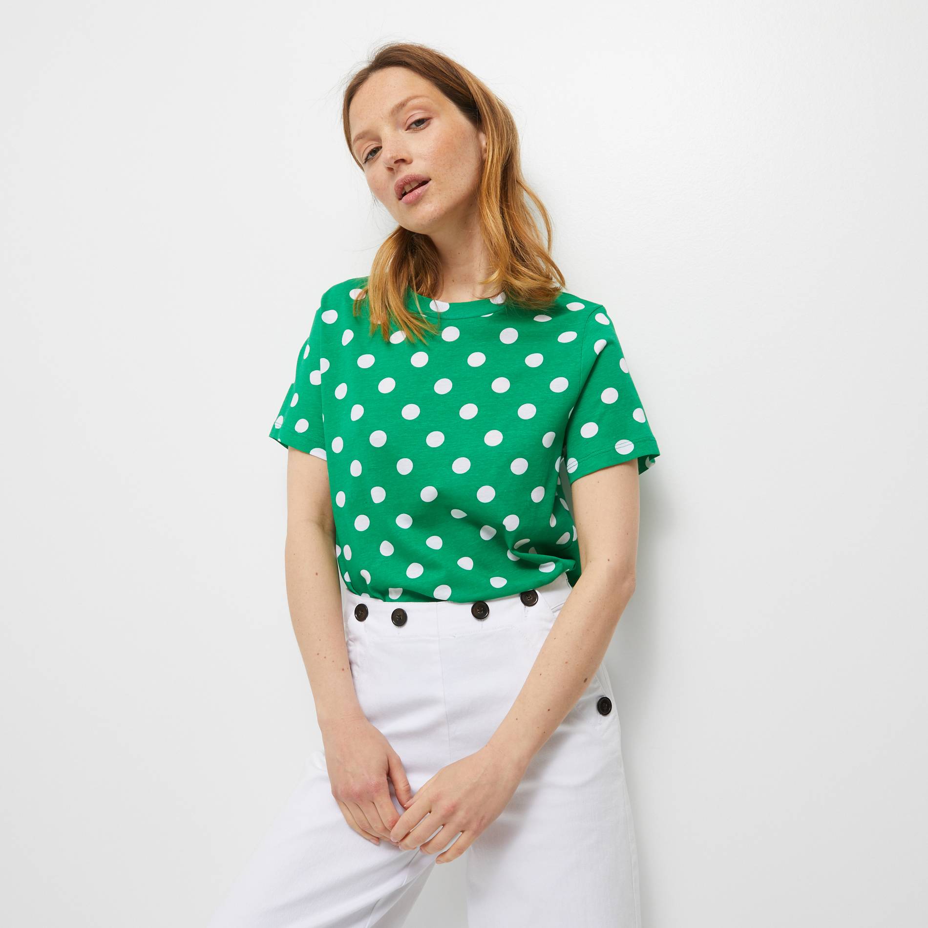 T-shirt en coton bio imprimé pois, Vert, large image number 0.0