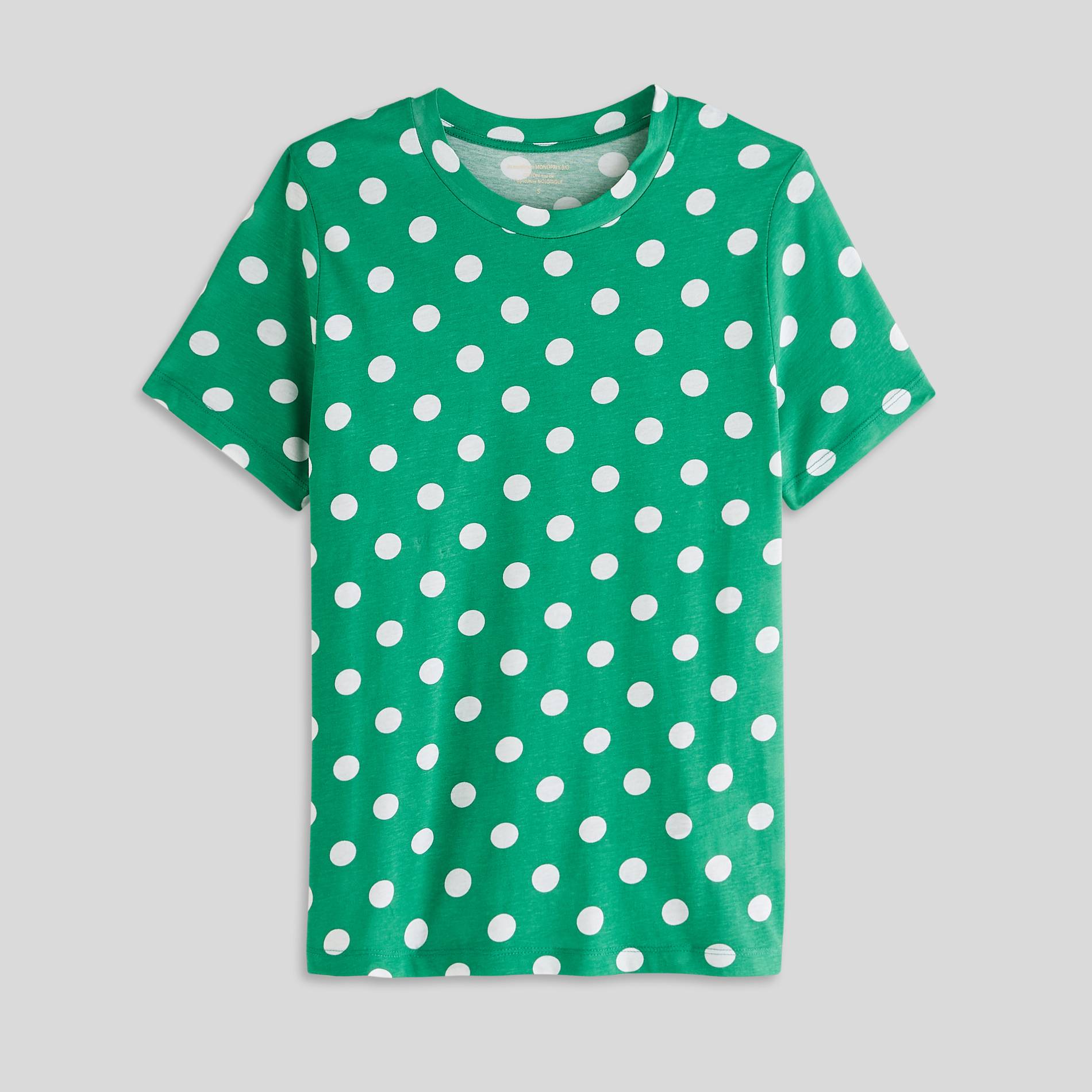 T-shirt en coton bio imprimé pois, Vert, large image number 2.0