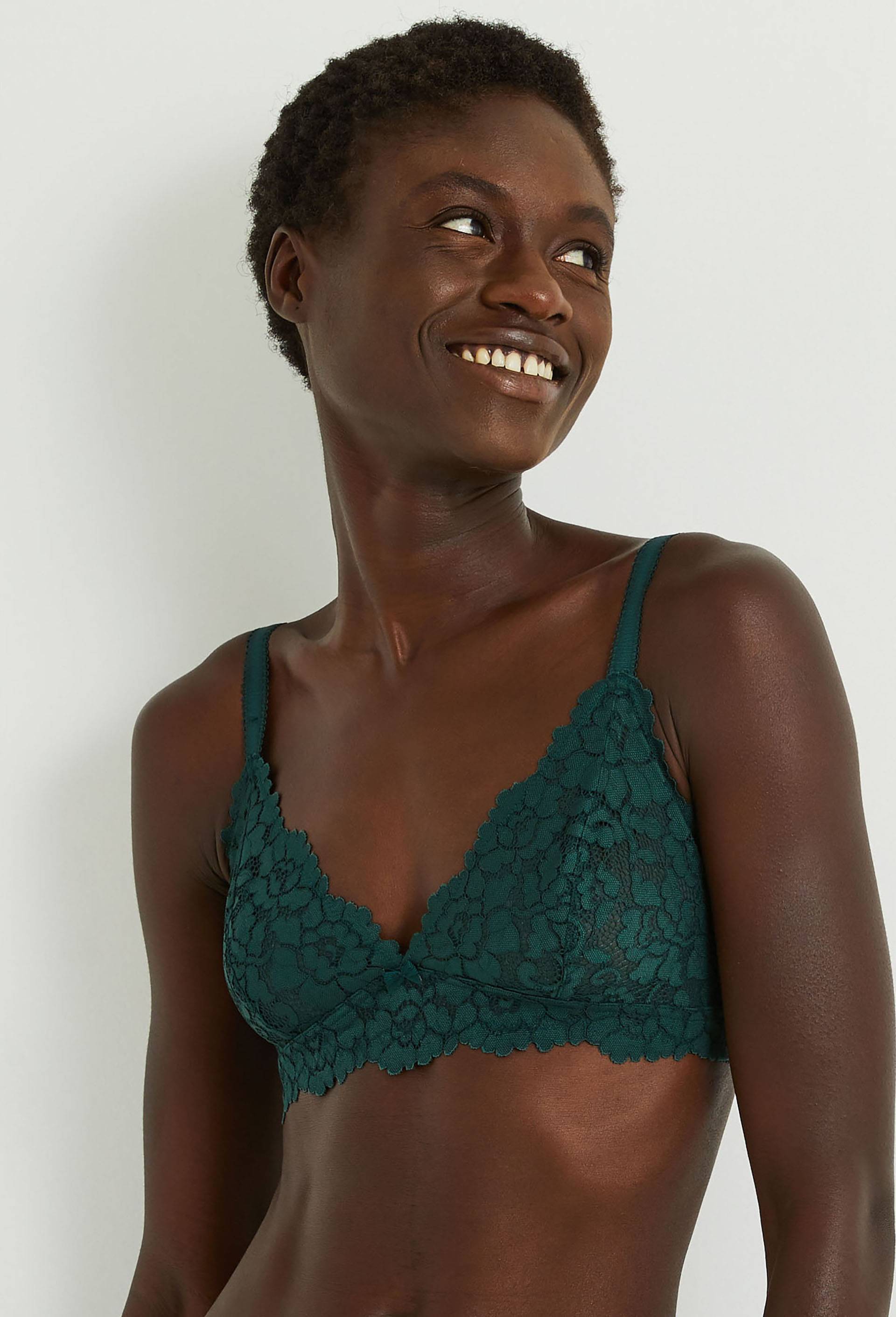 Soutien-gorge triangle CAMILLE en dentelle, Vert foncé, large image number 0