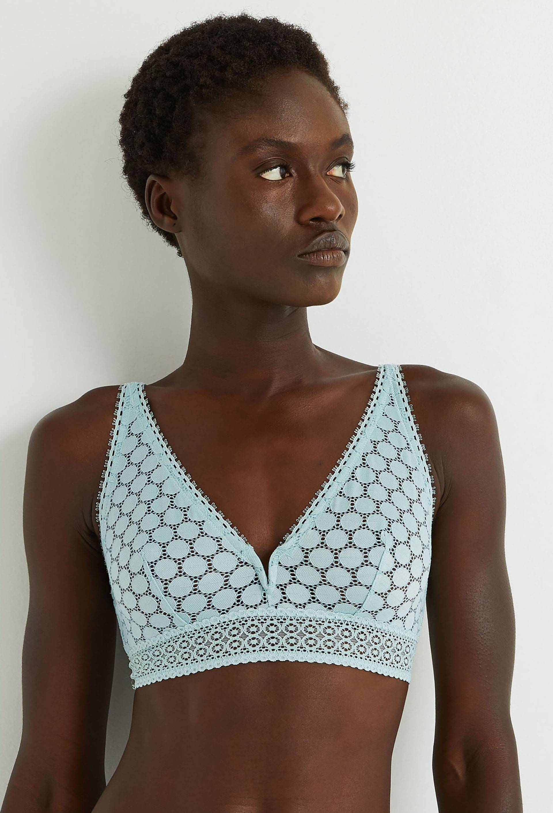 Soutien-gorge triangle foulard  ROMY en dentelle, Oeko-Tex, BLEU, large image number 0.0