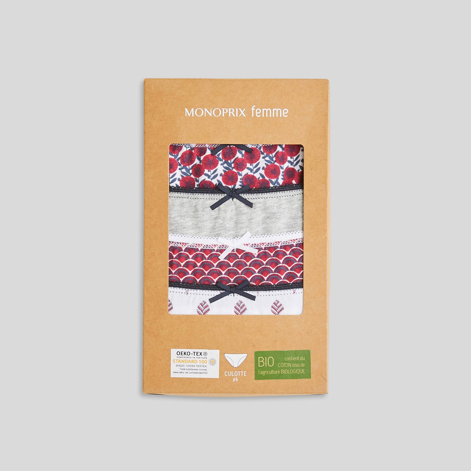 Lot de 4 culottes en coton BIO imprimé certifié OEKOTEX, Blanc, large image number 0.0