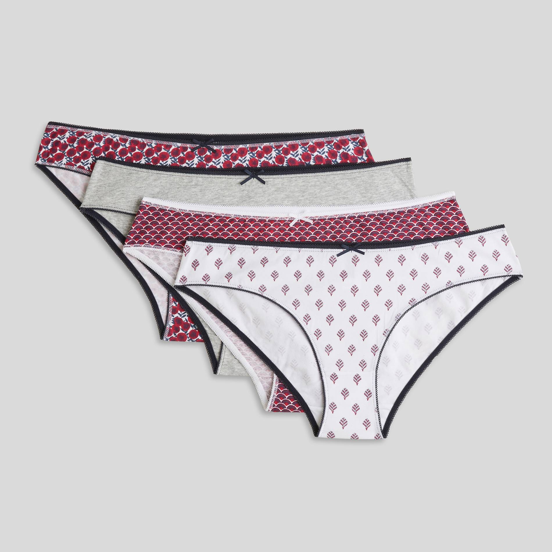 Lot de 4 culottes en coton BIO imprimé certifié OEKOTEX, Blanc, large image number 1
