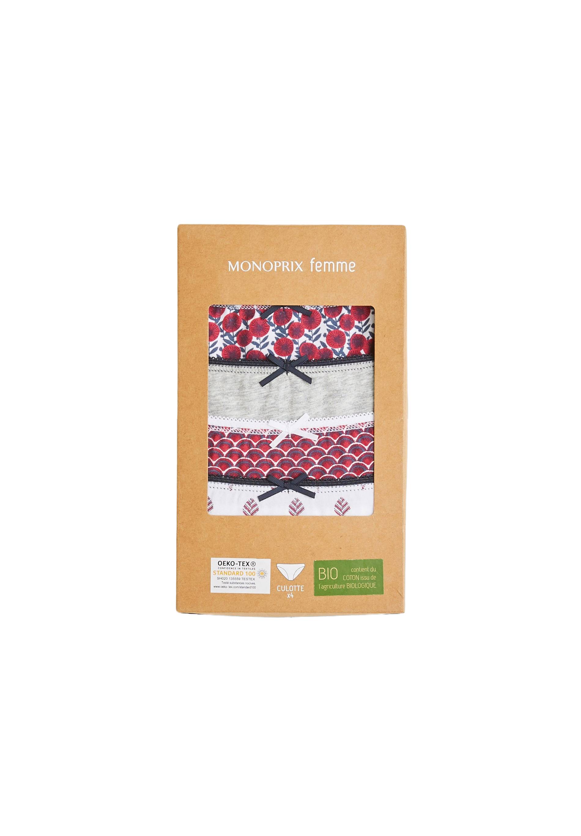 Lot de 4 culottes en coton BIO imprimé certifié OEKOTEX, Blanc, large image number 2.0