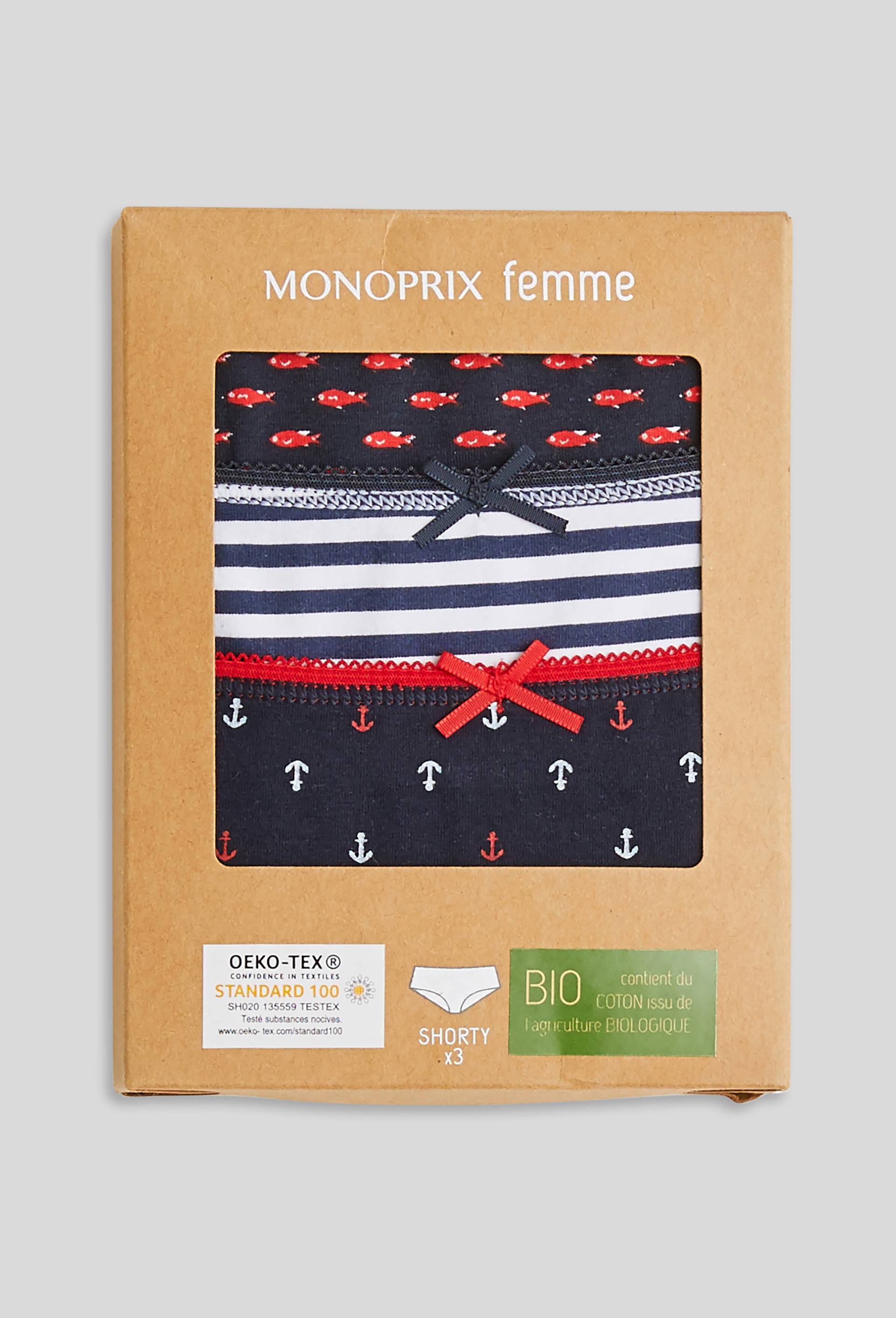 Lot de 3 shortys GARANCE en coton BIO, Oeko-Tex, Bleu foncé, large image number 0