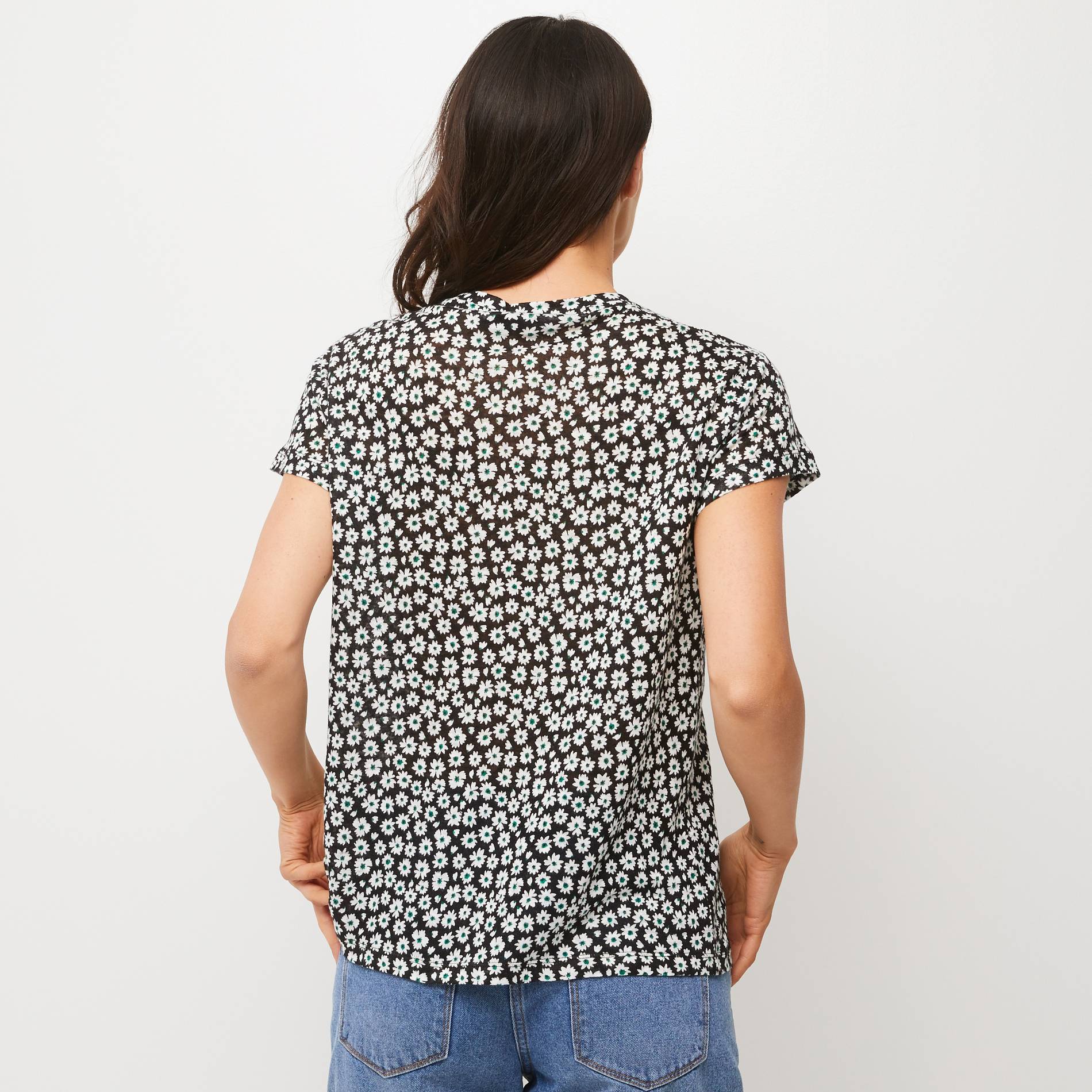 T-shirt en lin cimprimé, Noir, large image number 1