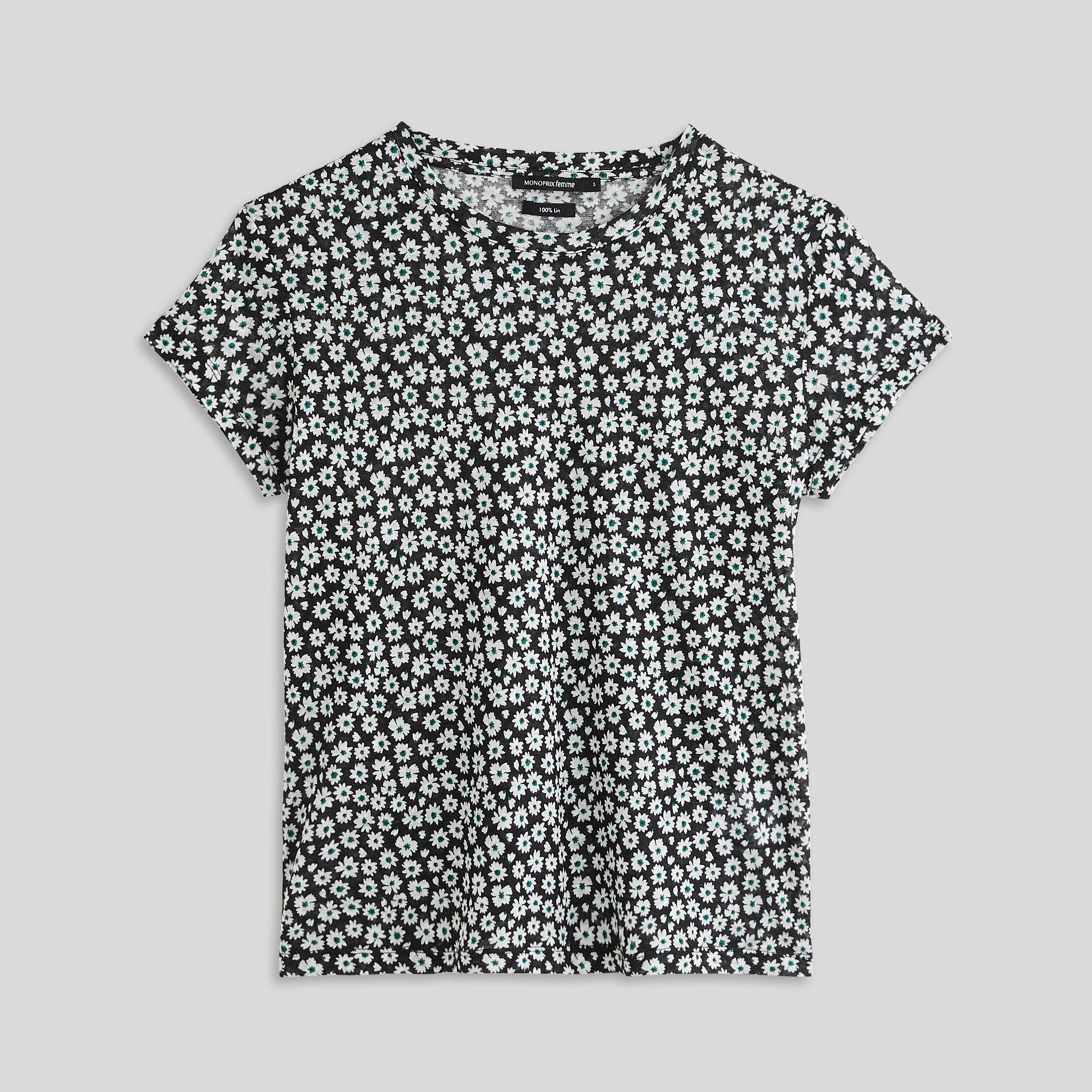 T-shirt en lin cimprimé, Noir, large image number 2