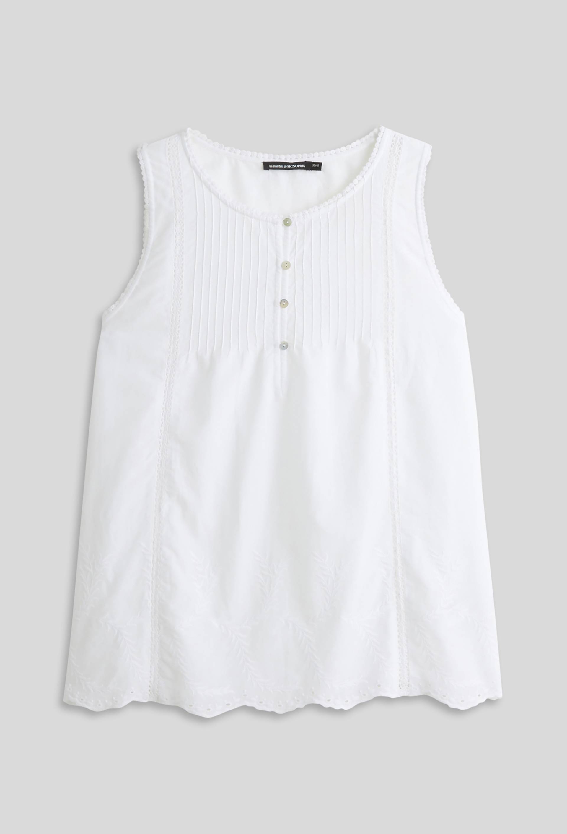 Top brodé uni en coton BIO, Blanc, large image number 2