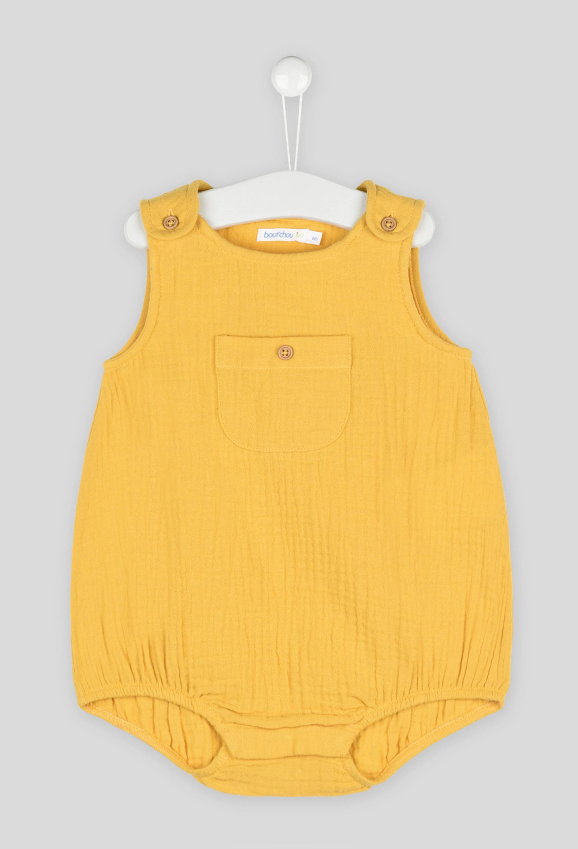 Barboteuse à poche en gaze de coton certifié Oeko-Tex, Jaune, large image number 0
