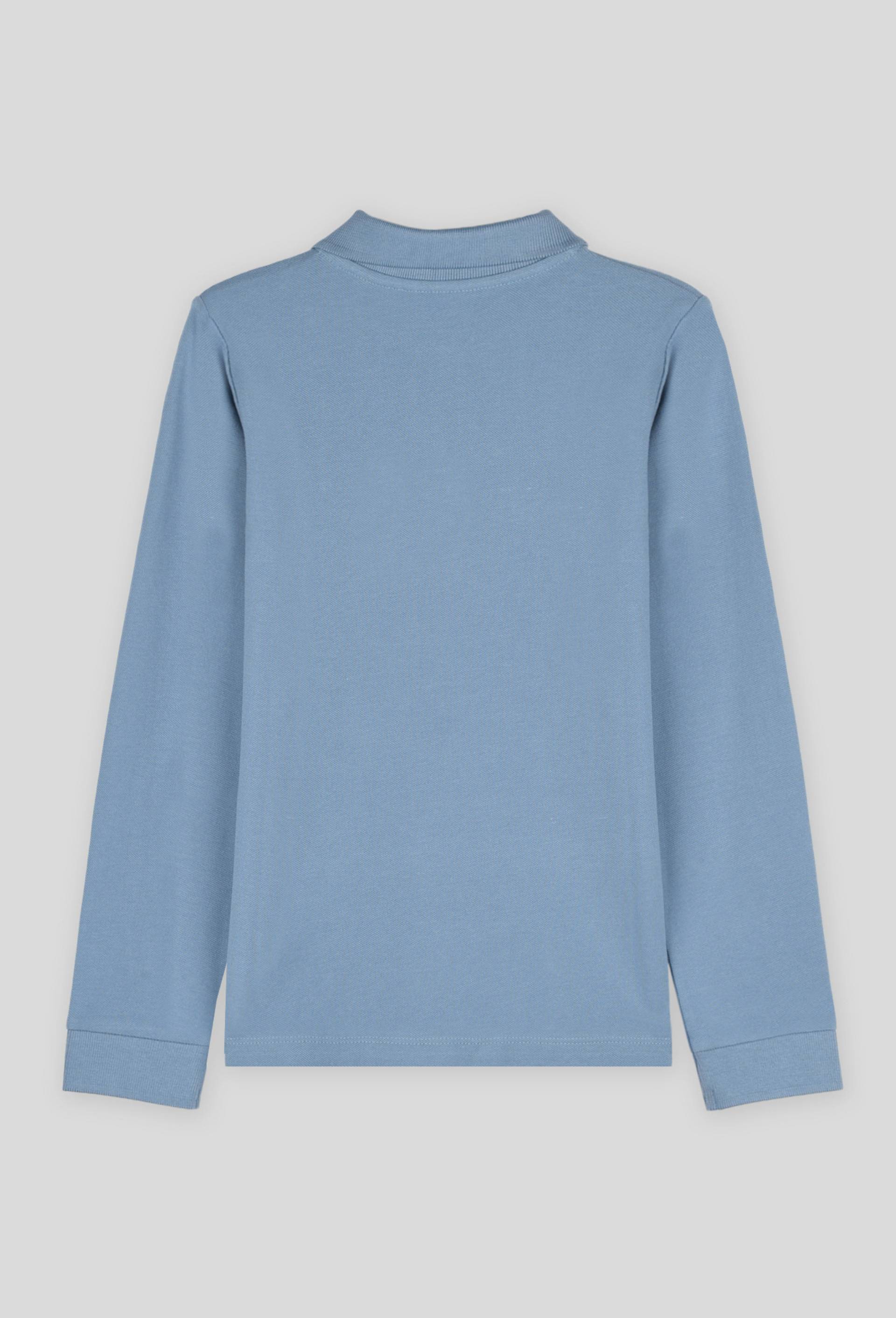 Polo manches longues uni en coton BIO, Bleu, large image number 1