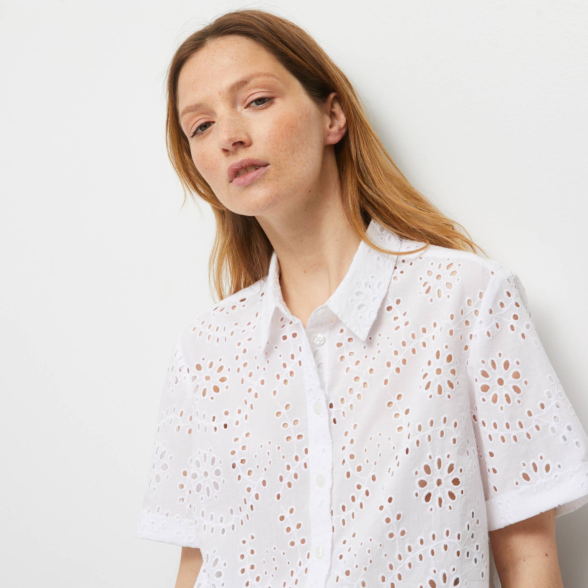 Chemise manches courtes en broderie anglaise, Blanc, large image number 0.0