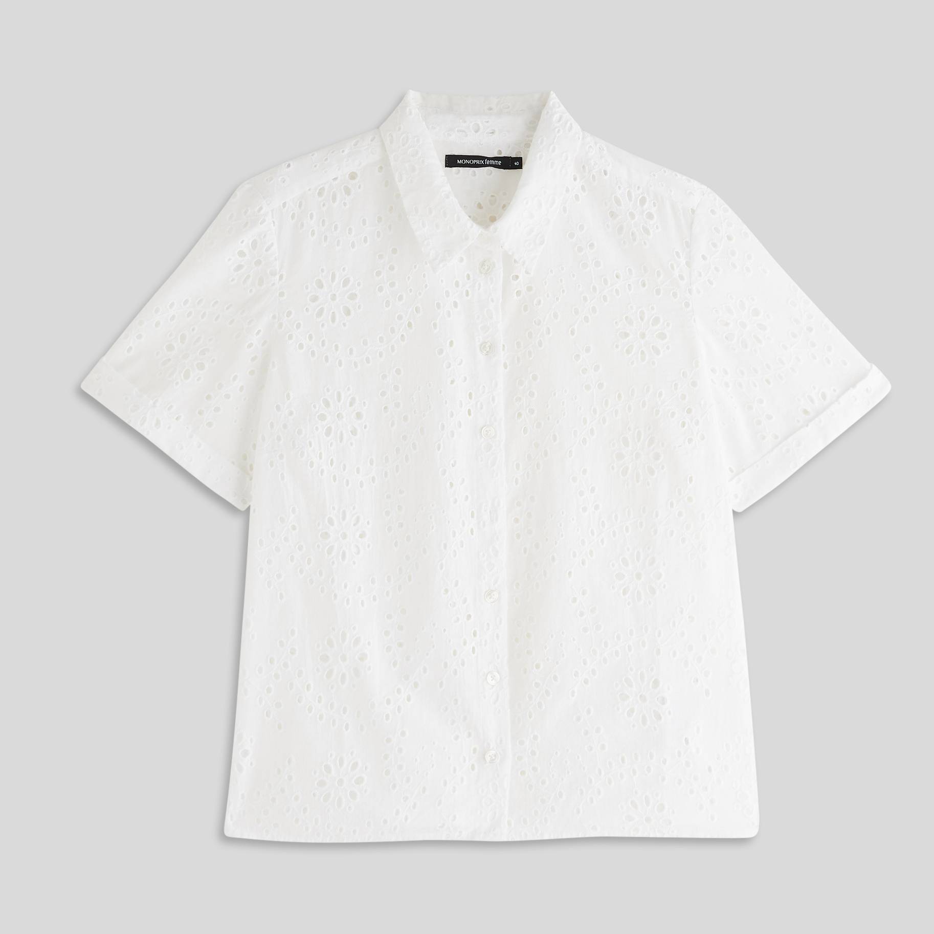 Chemise manches courtes en broderie anglaise, Blanc, large image number 2