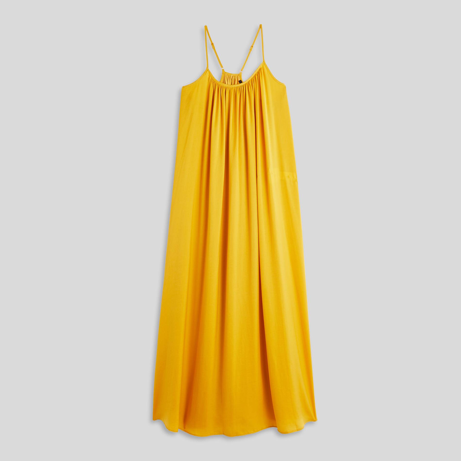 Robe longue fluide fines bretelles effet satin&eacute;, Jaune, large image number 2