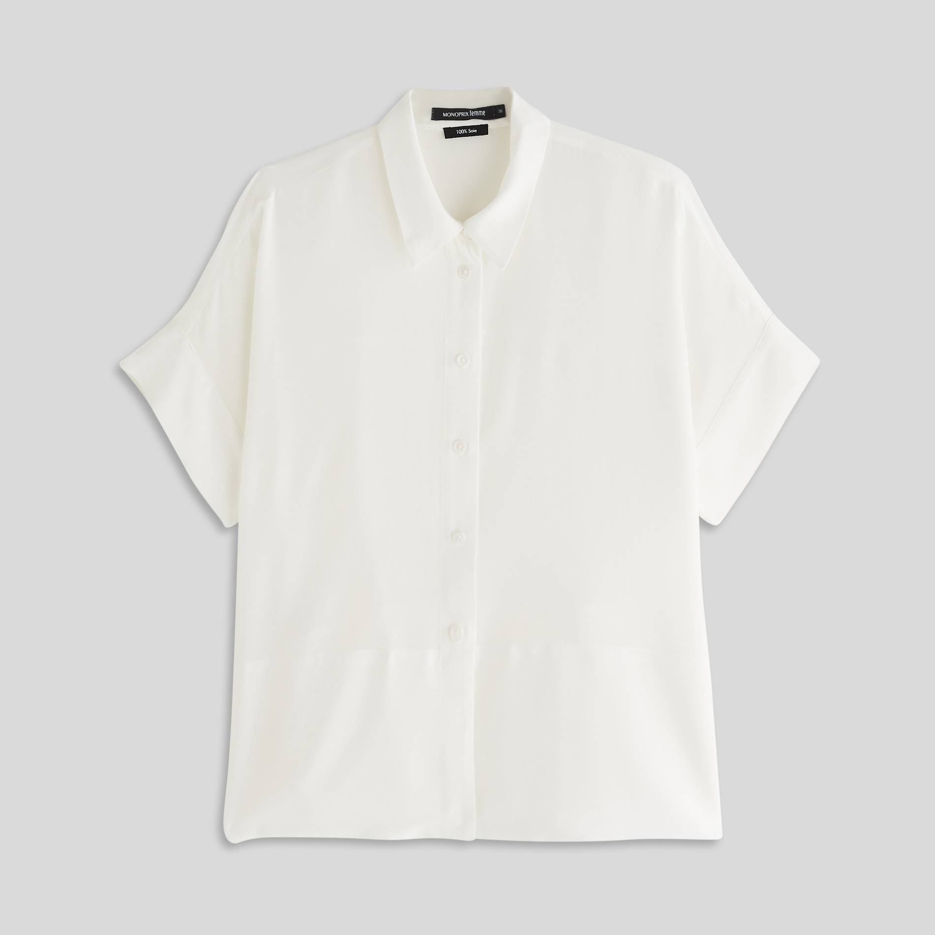 Chemise manches courtes en soie, Blanc, large image number 2.0