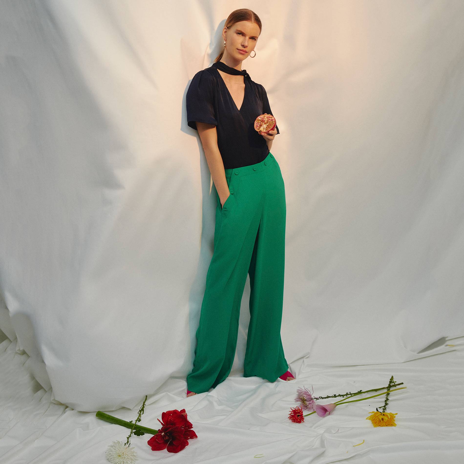 Pantalon flare, Vert, large image number 0