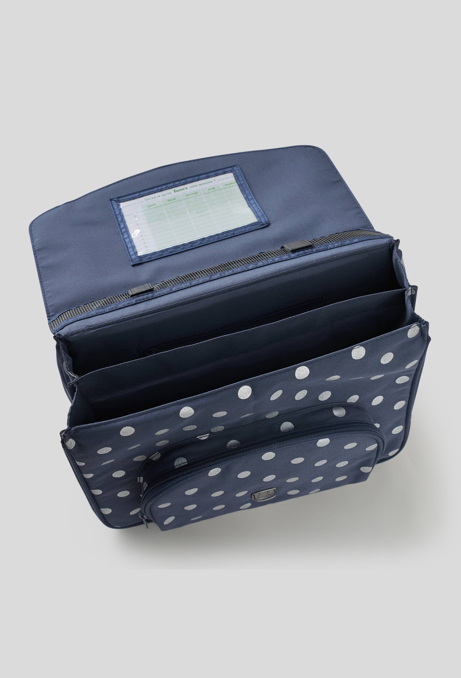 Cartable à pois ,  38 x 31 x 15 cm, polyester recyclé, Bleu foncé, large image number 1.0