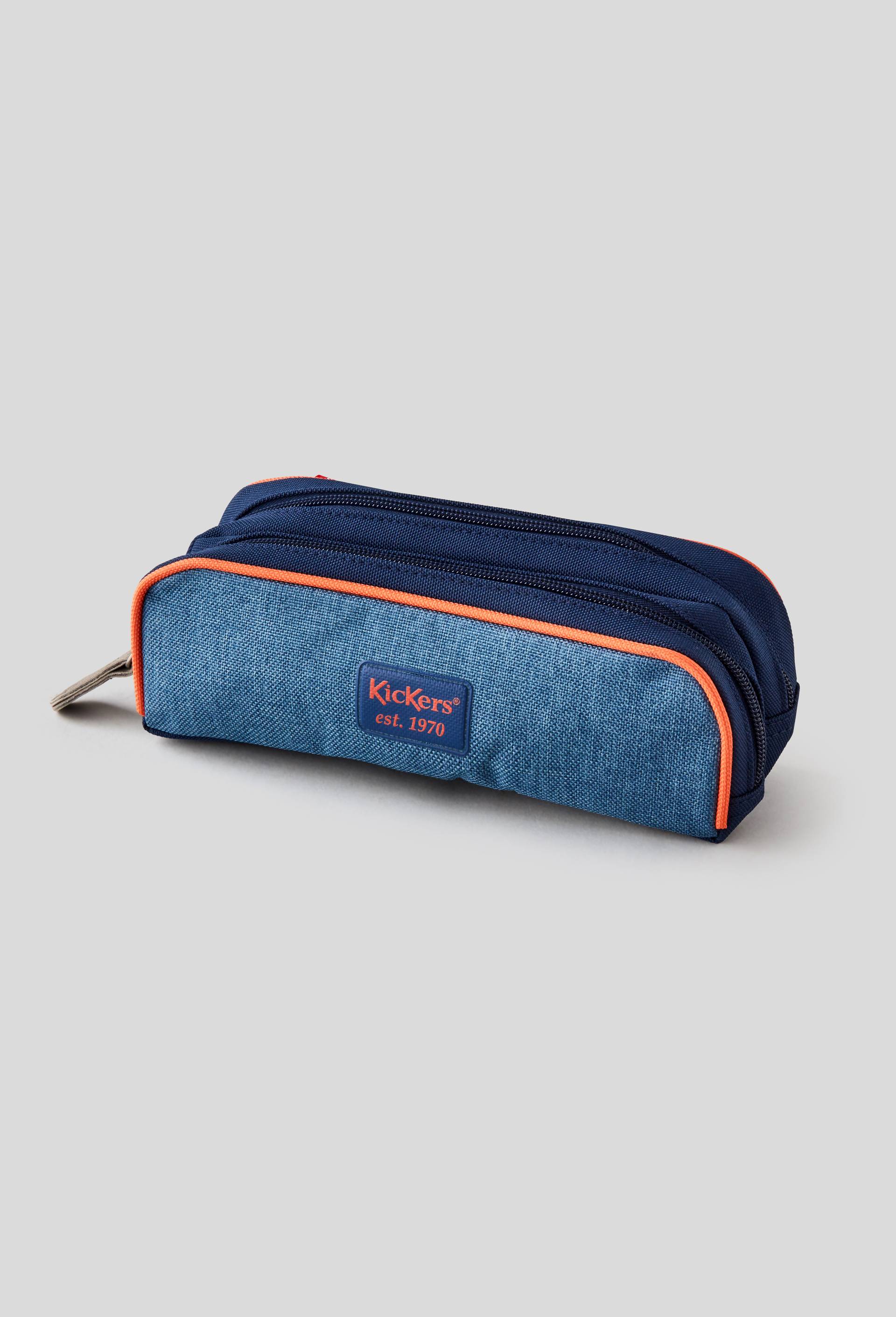 Trousse en jean, double compartiment, 22 x 7 x 7,5 cm, polyester, Bleu, large image number 0