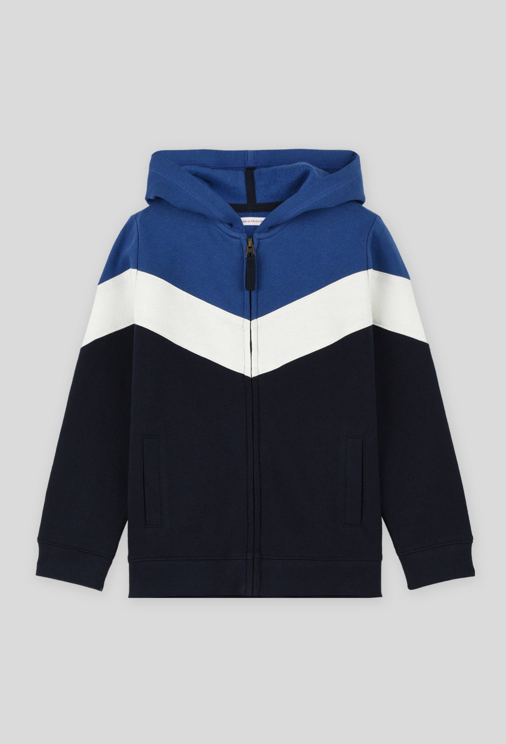 Sweat zippé à capuche tricolore en coton BIO, Bleu, large image number 0