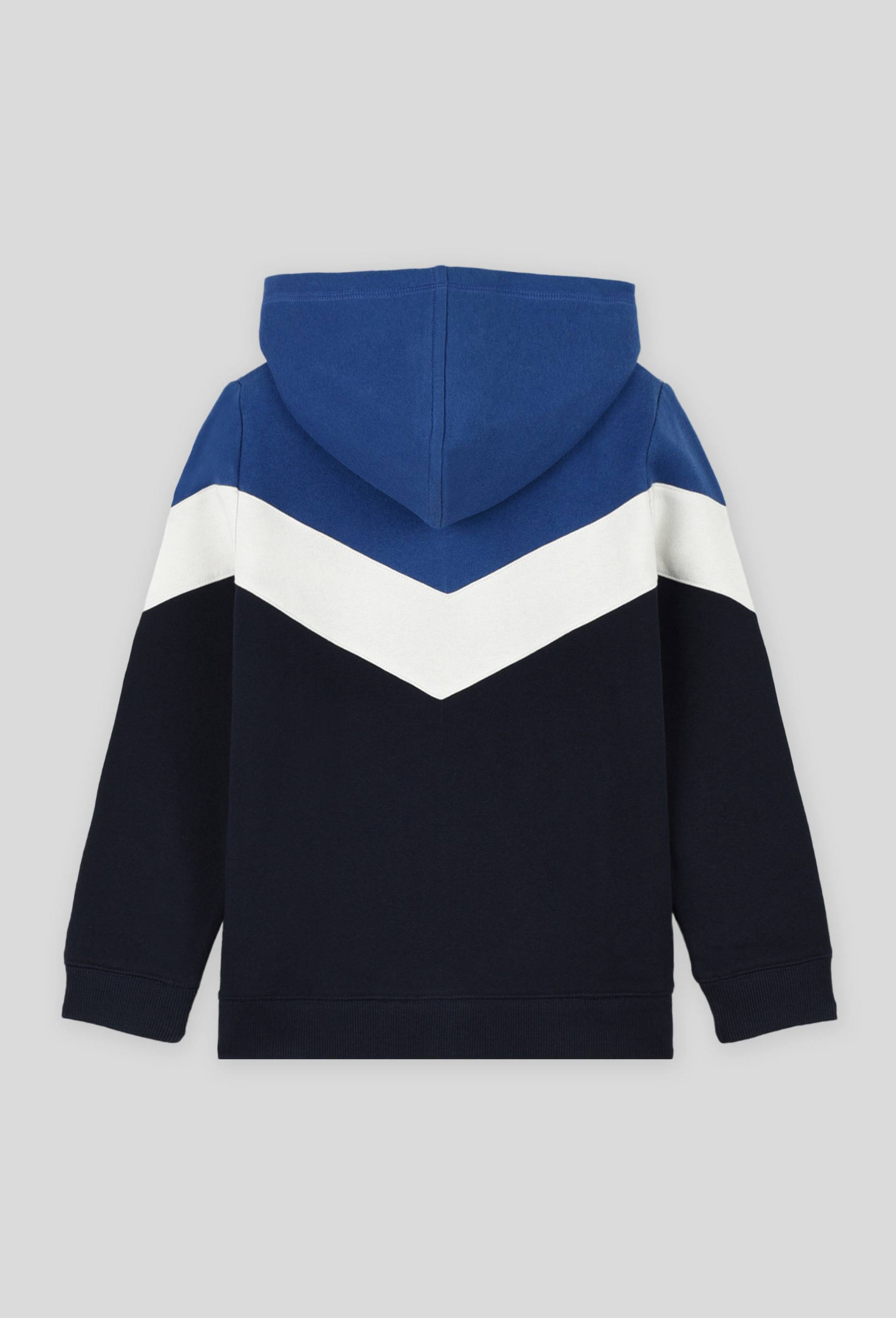 Sweat zippé à capuche tricolore en coton BIO, Bleu, large image number 1
