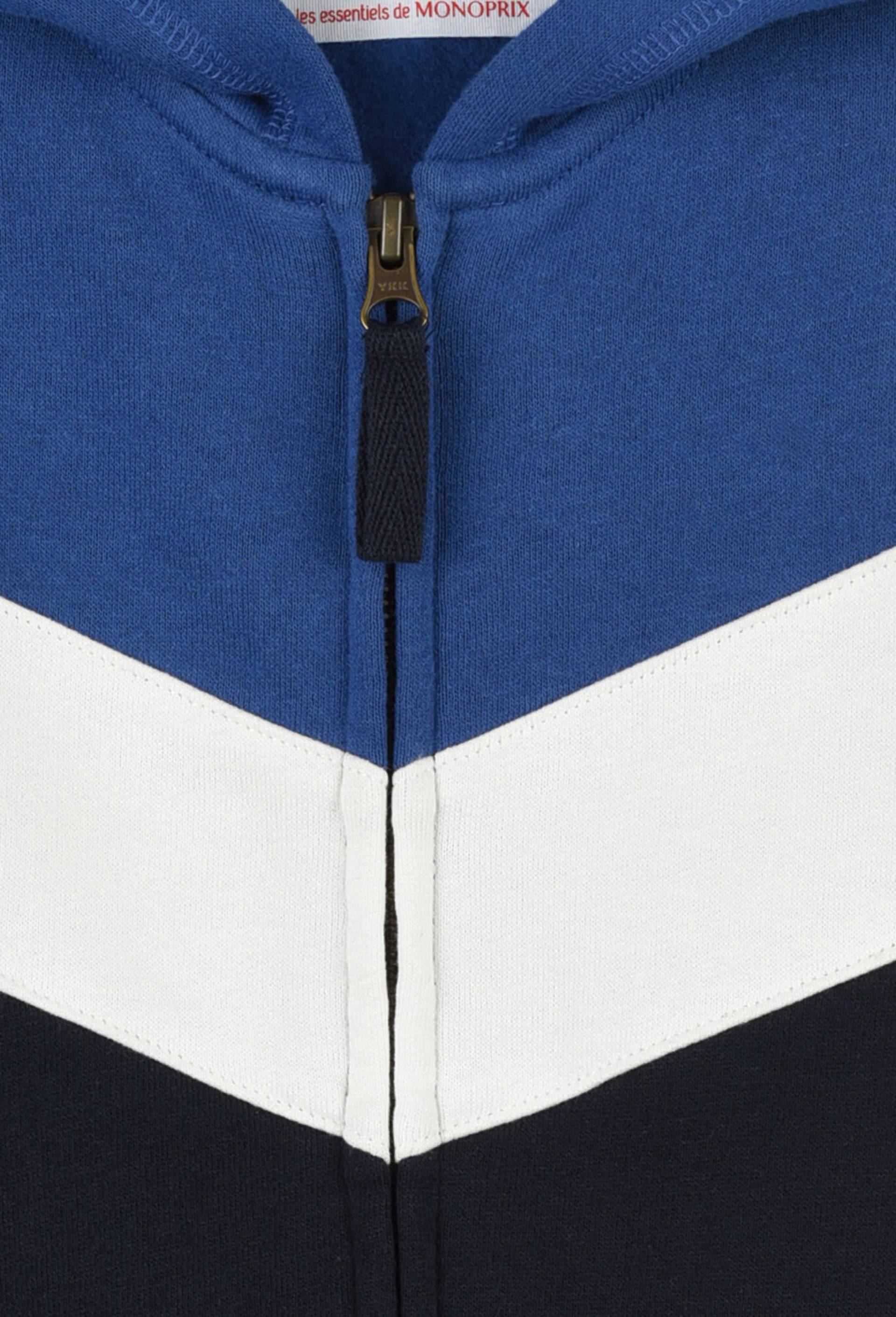 Sweat zippé à capuche tricolore en coton BIO, Bleu, large image number 2.0