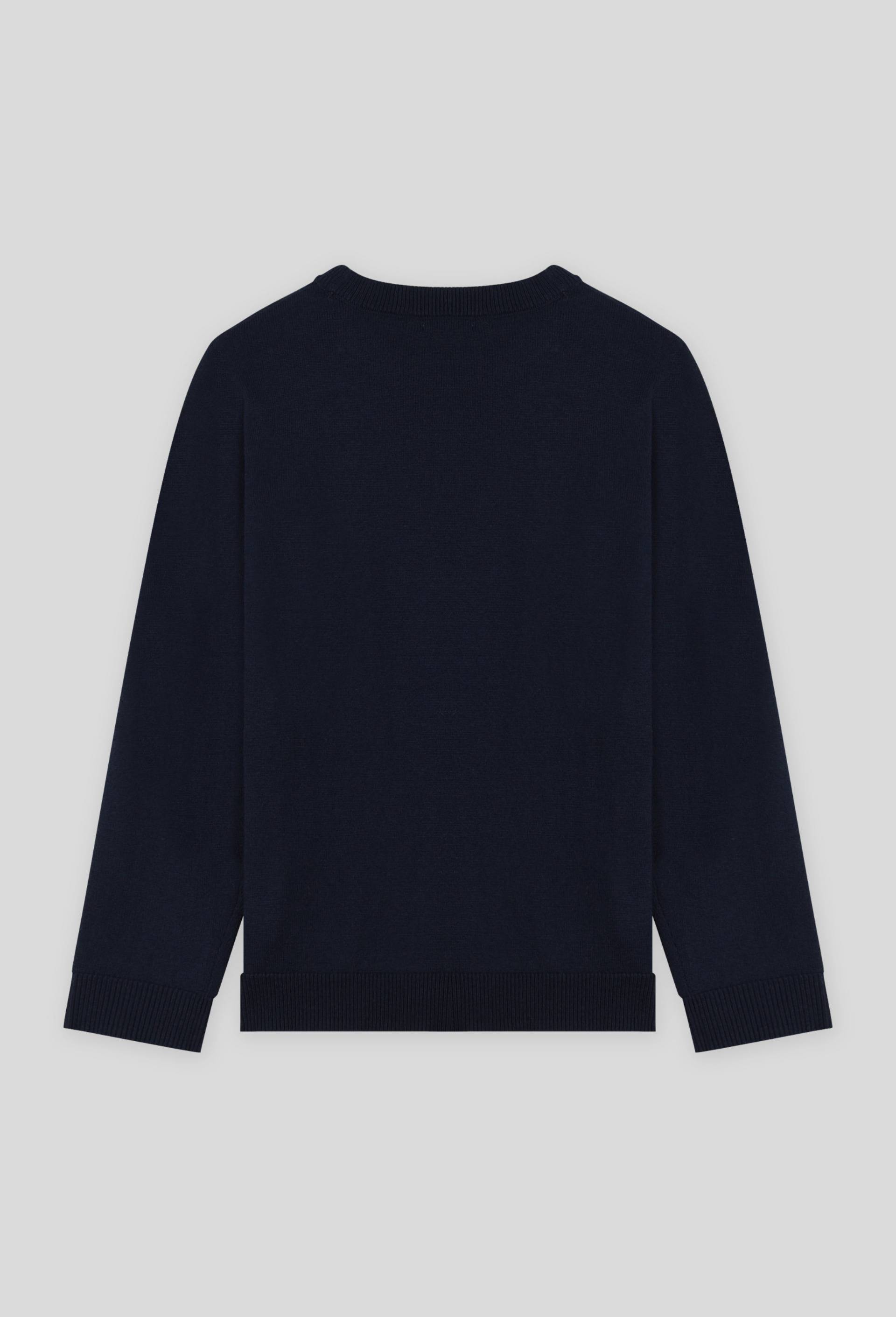 Pull col rond en coton et laine OEKOTEX, Bleu fonc&eacute;, large image number 1
