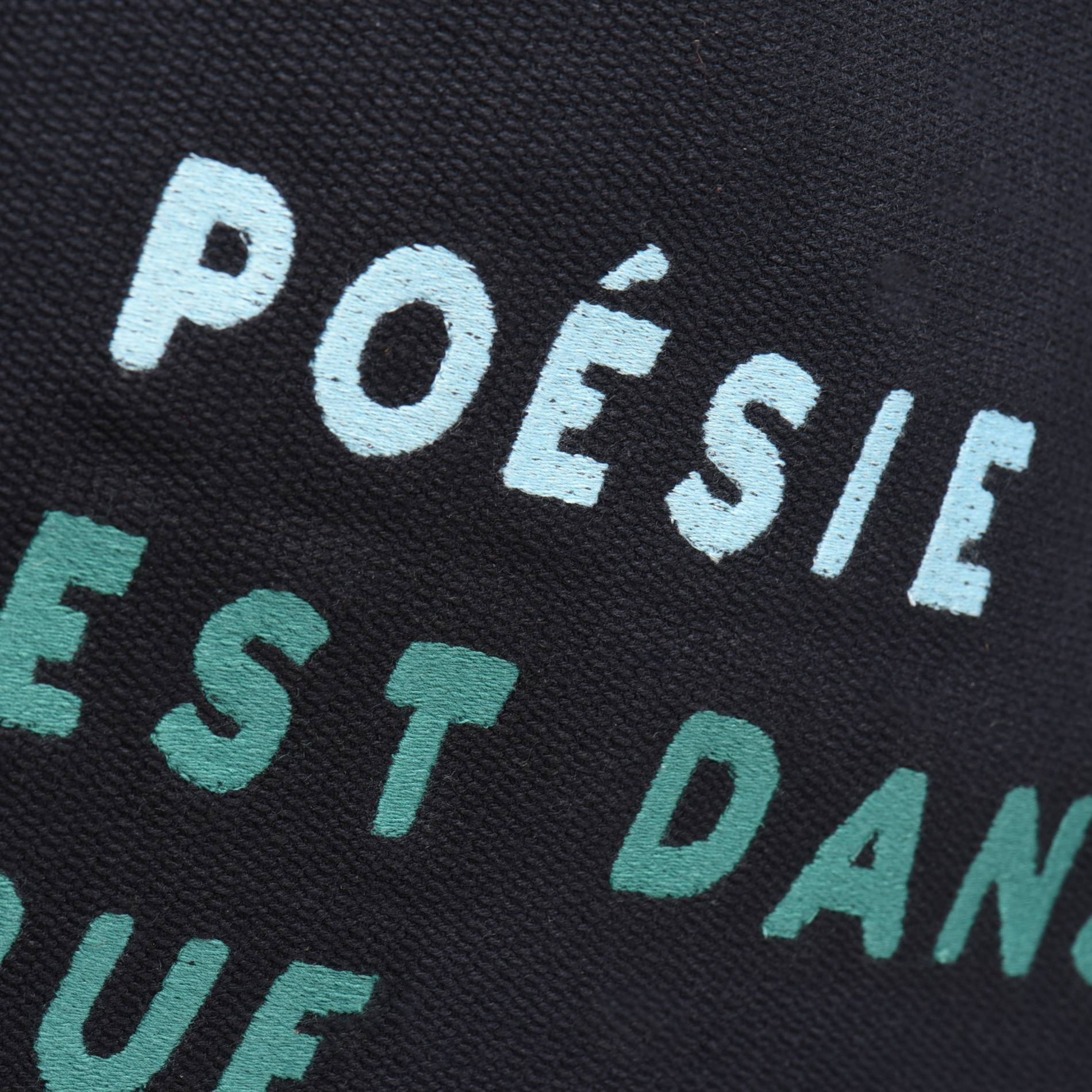 Cabas en toile de coton recycle avec broderie"la poesie est dans la rue", Emeraude, large image number 2