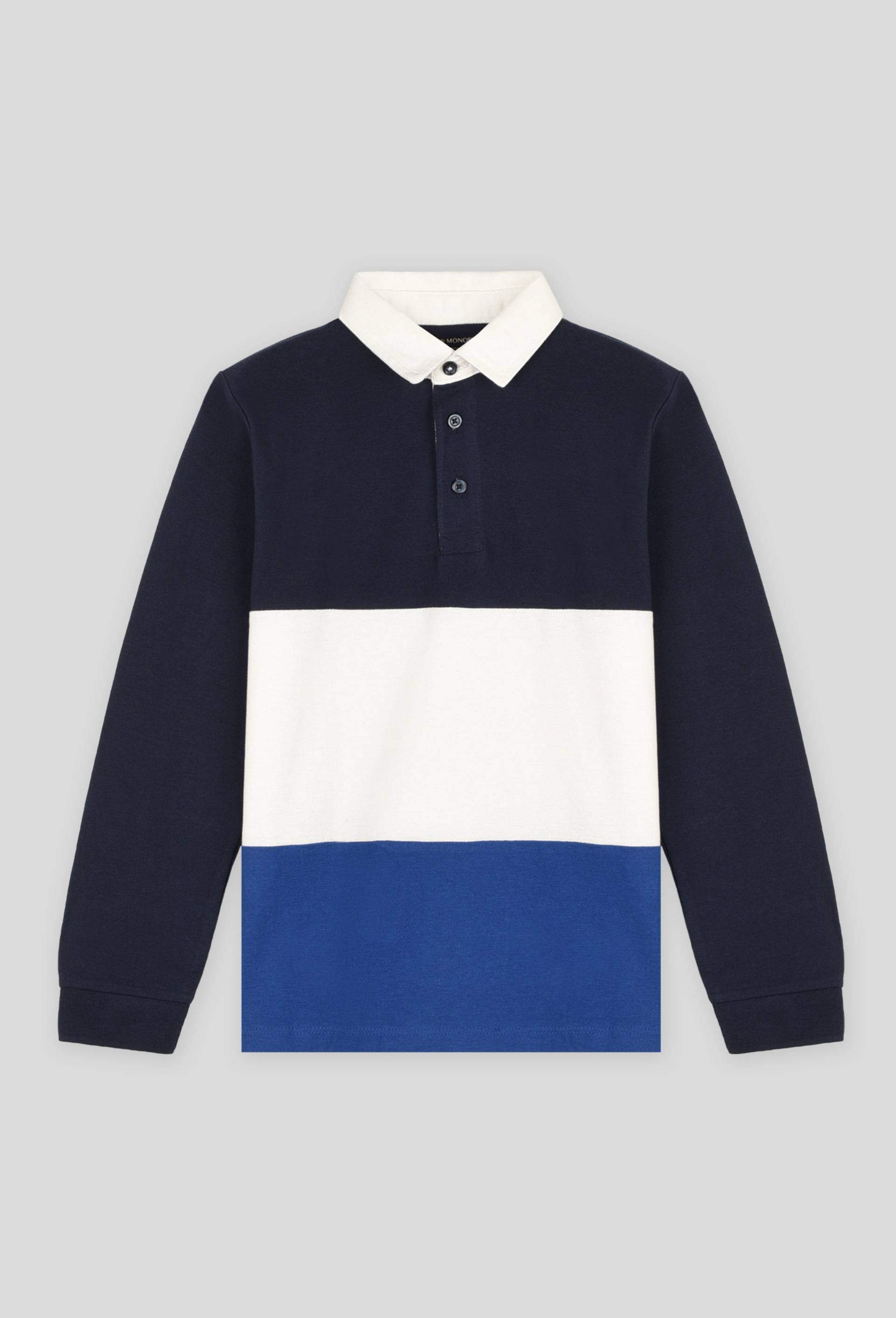 Polo manches longues à bandes tricolores en coton BIO, Bleu, large image number 0