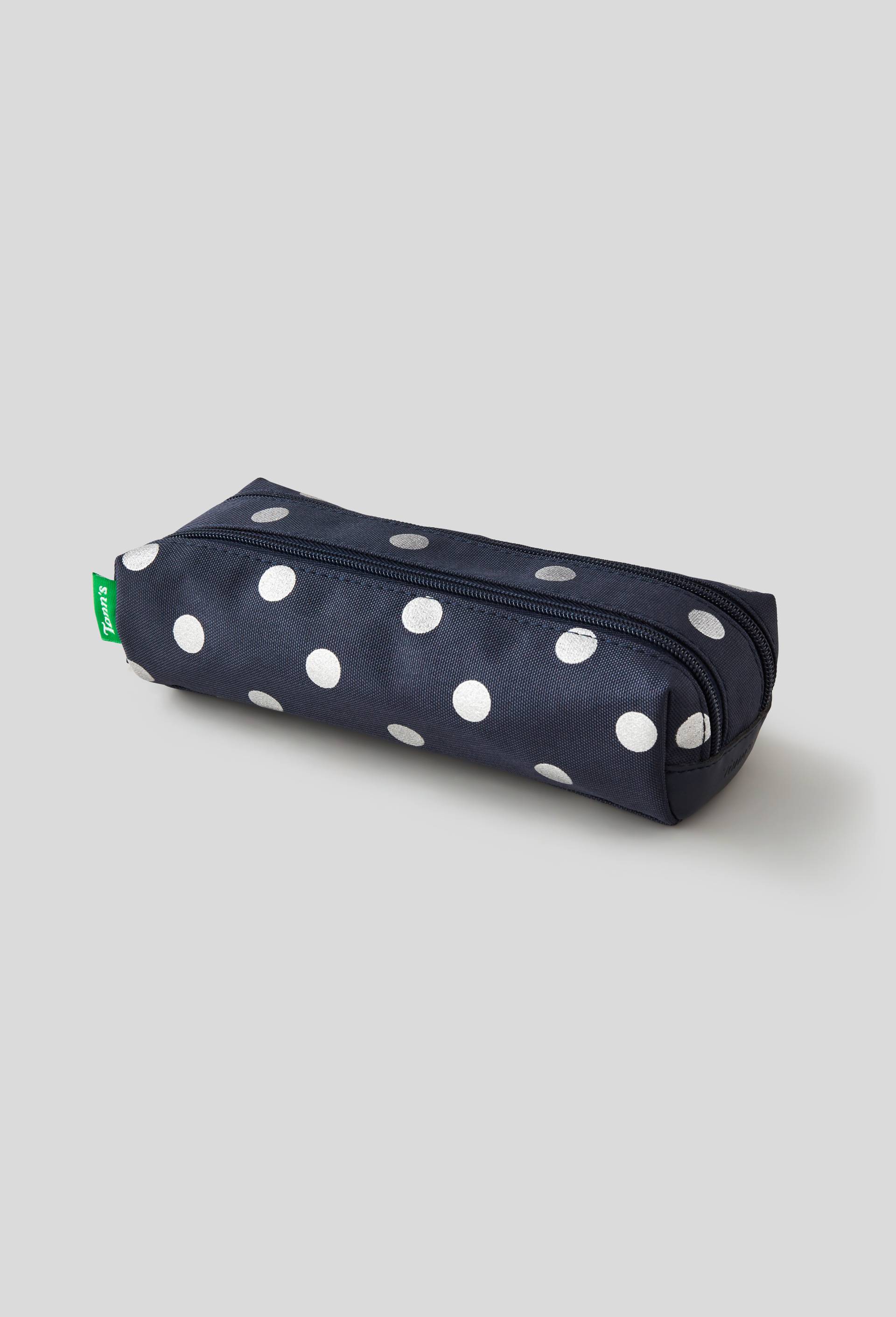 Trousse pois, double compartiment,  20 x 6 x 10,5 cm, polyester, Bleu foncé, large image number 0