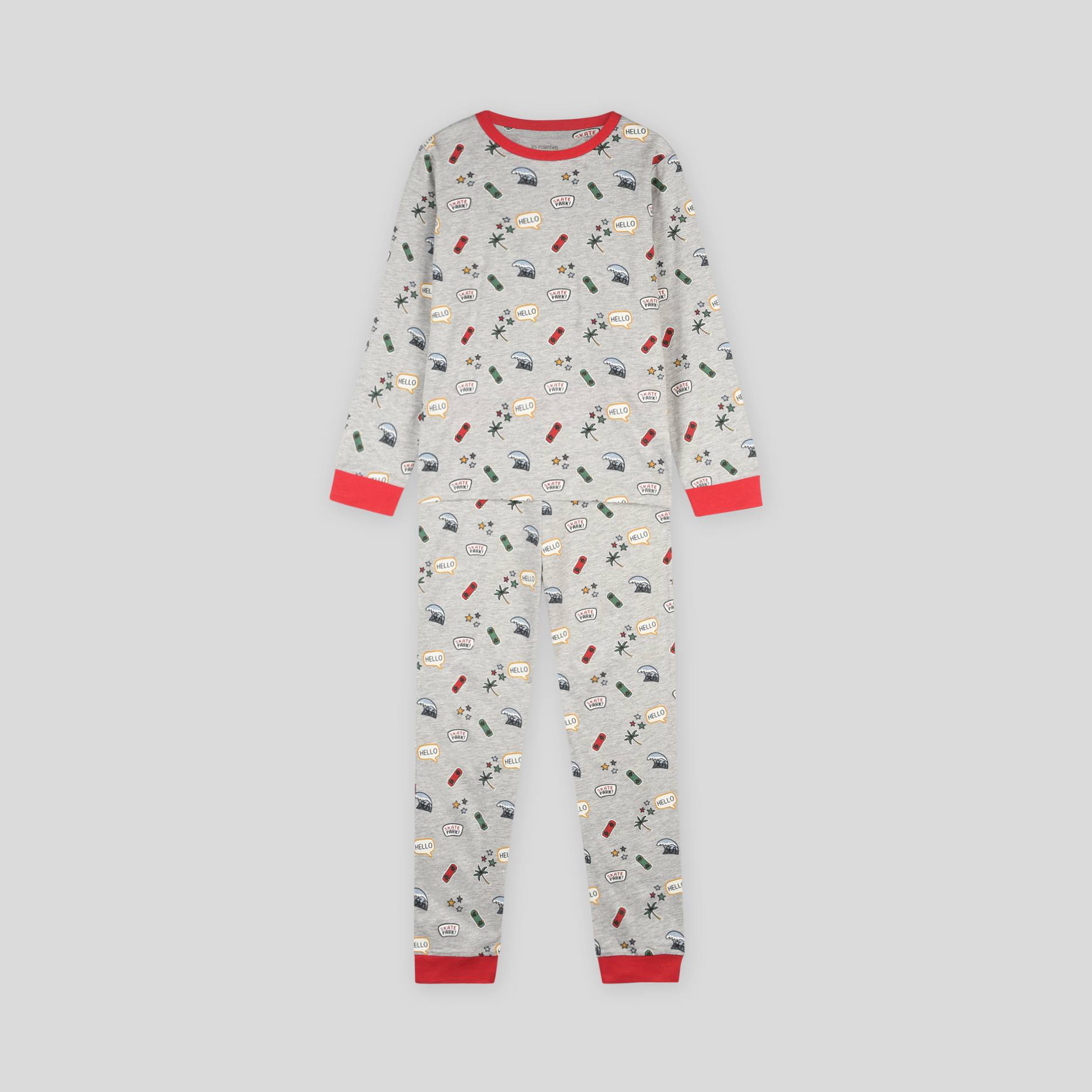 Pyjama imprimé en coton BIO, Gris clair, large image number 0