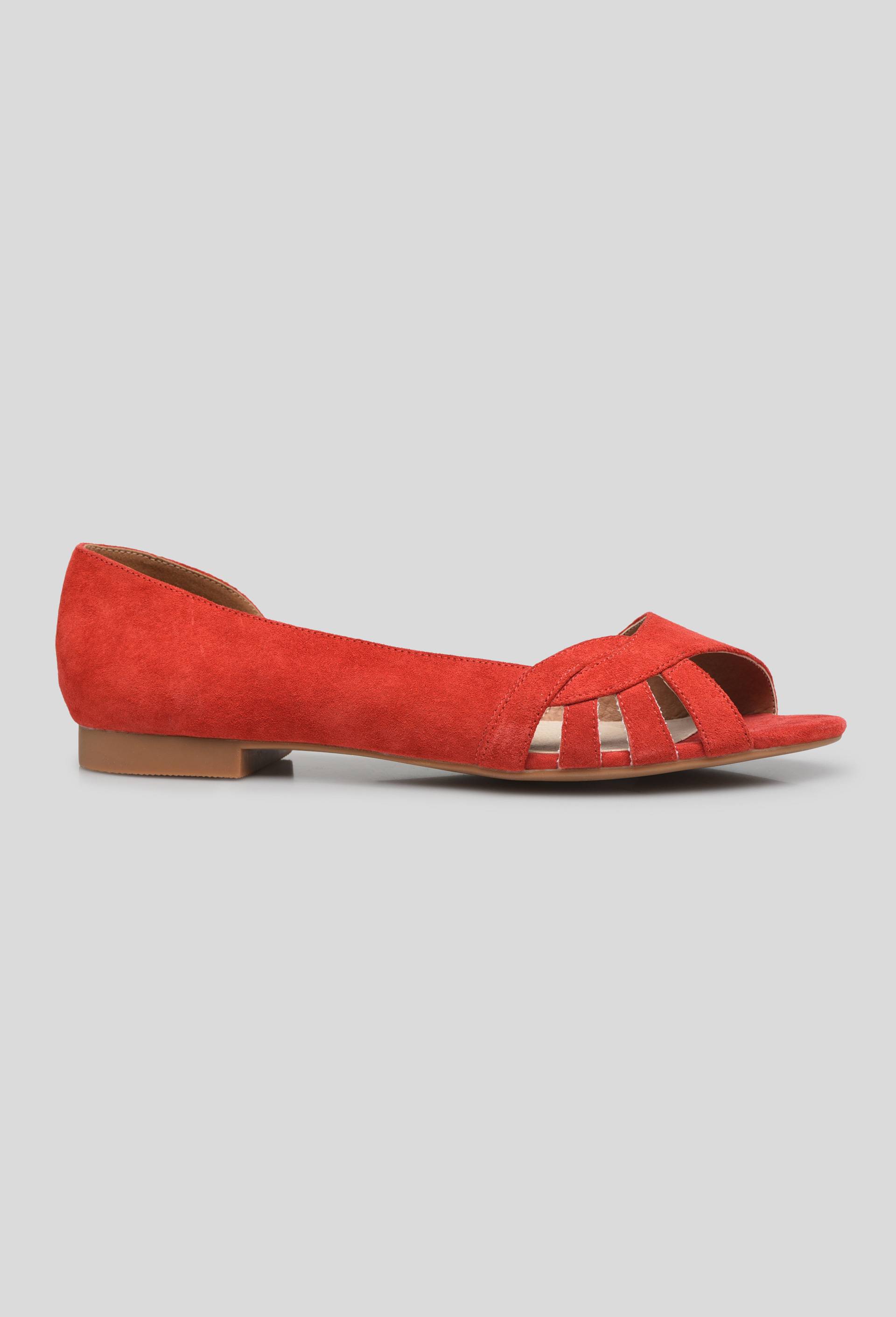 Ballerine en cuir ajour&eacute;e, Rouge fonc&eacute;, large image number 0