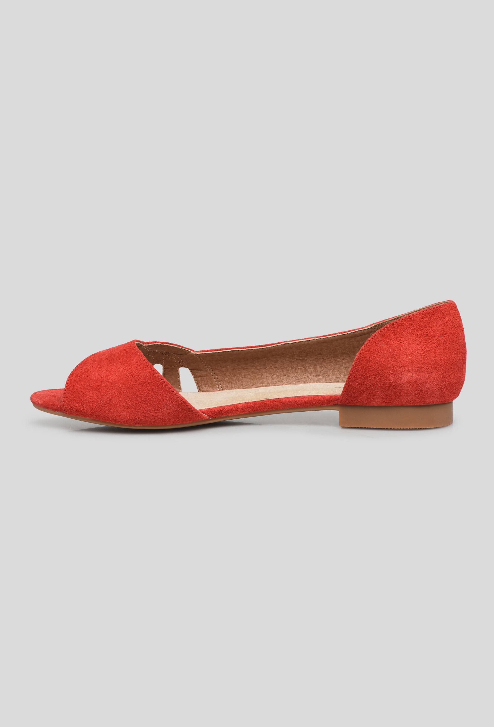 Ballerine en cuir ajour&eacute;e, Rouge fonc&eacute;, large image number 1.0