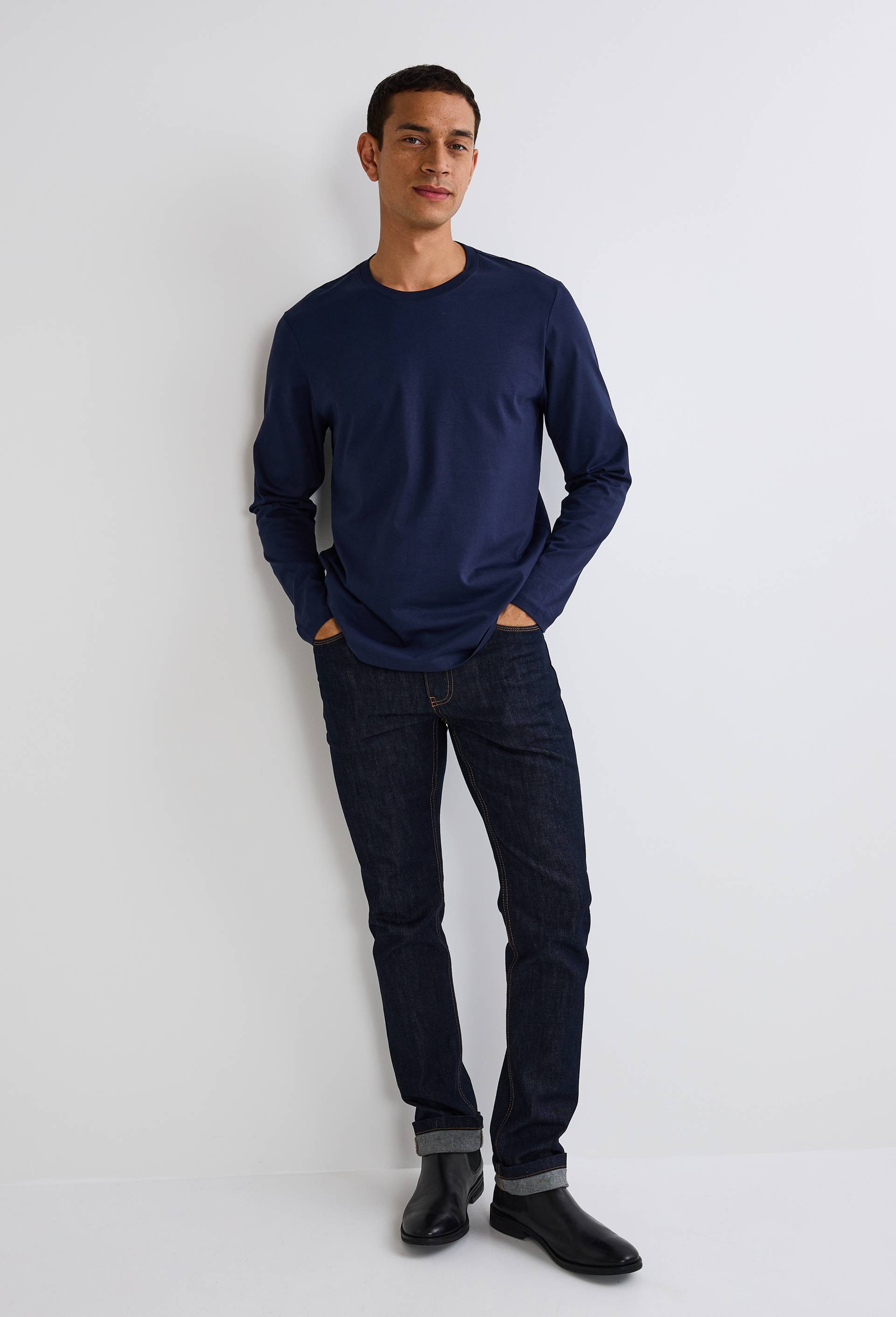 T-shirt col rond manches longues en coton BIO GOTS, Bleu foncé, large image number 0