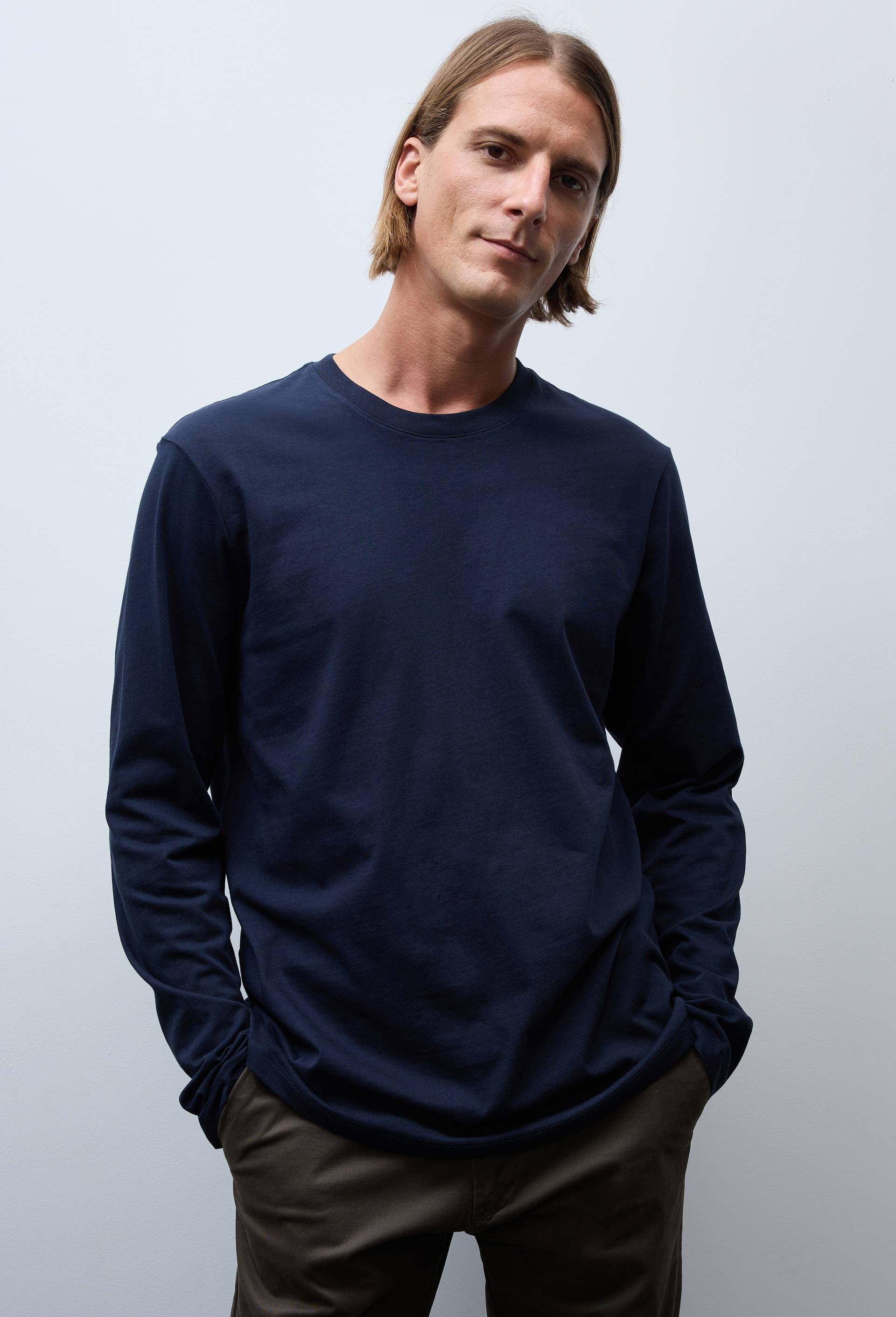 T-shirt col rond manches longues en coton BIO GOTS, Bleu fonc&eacute;, large image number 0