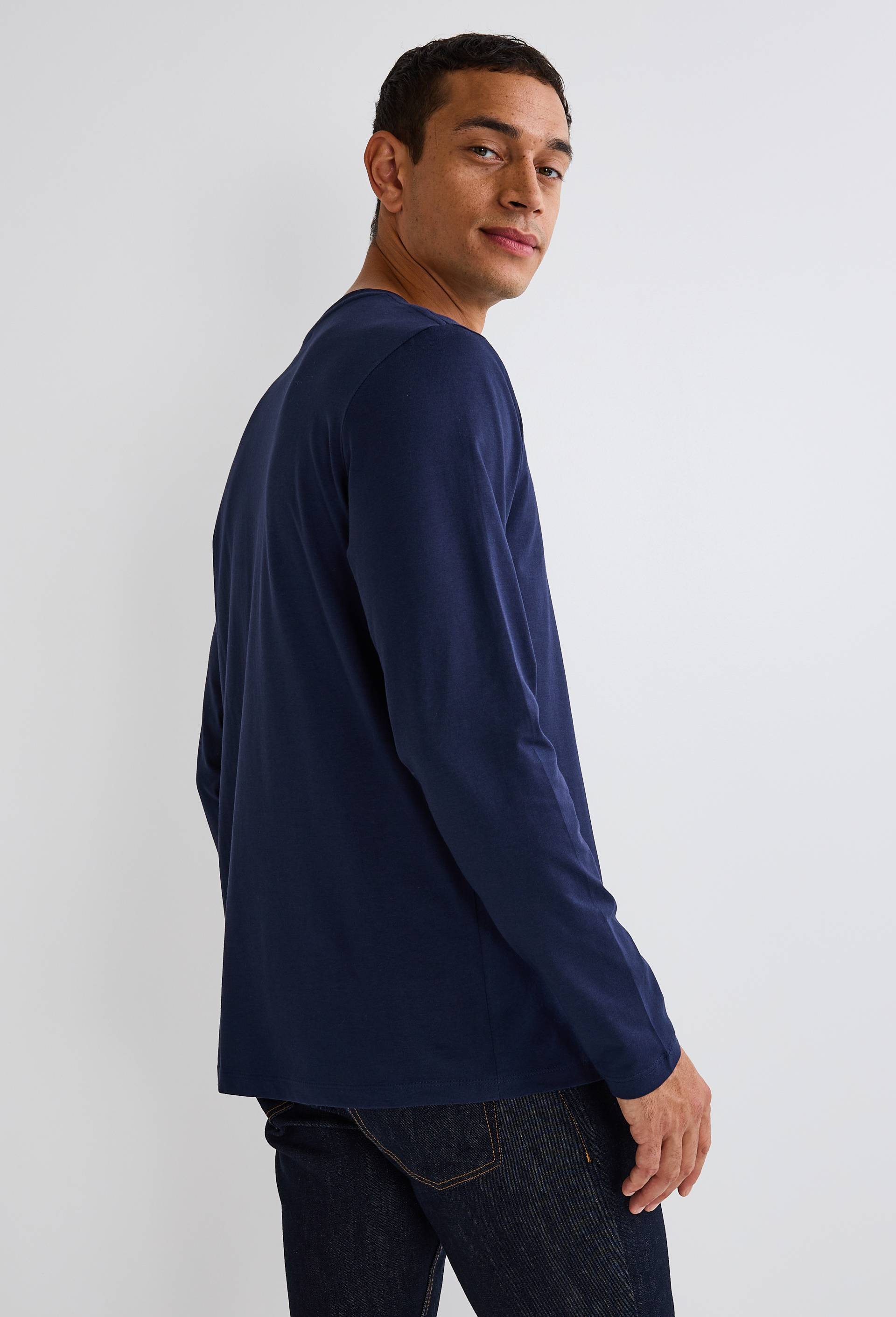 T-shirt col rond manches longues en coton BIO GOTS, Bleu foncé, large image number 1