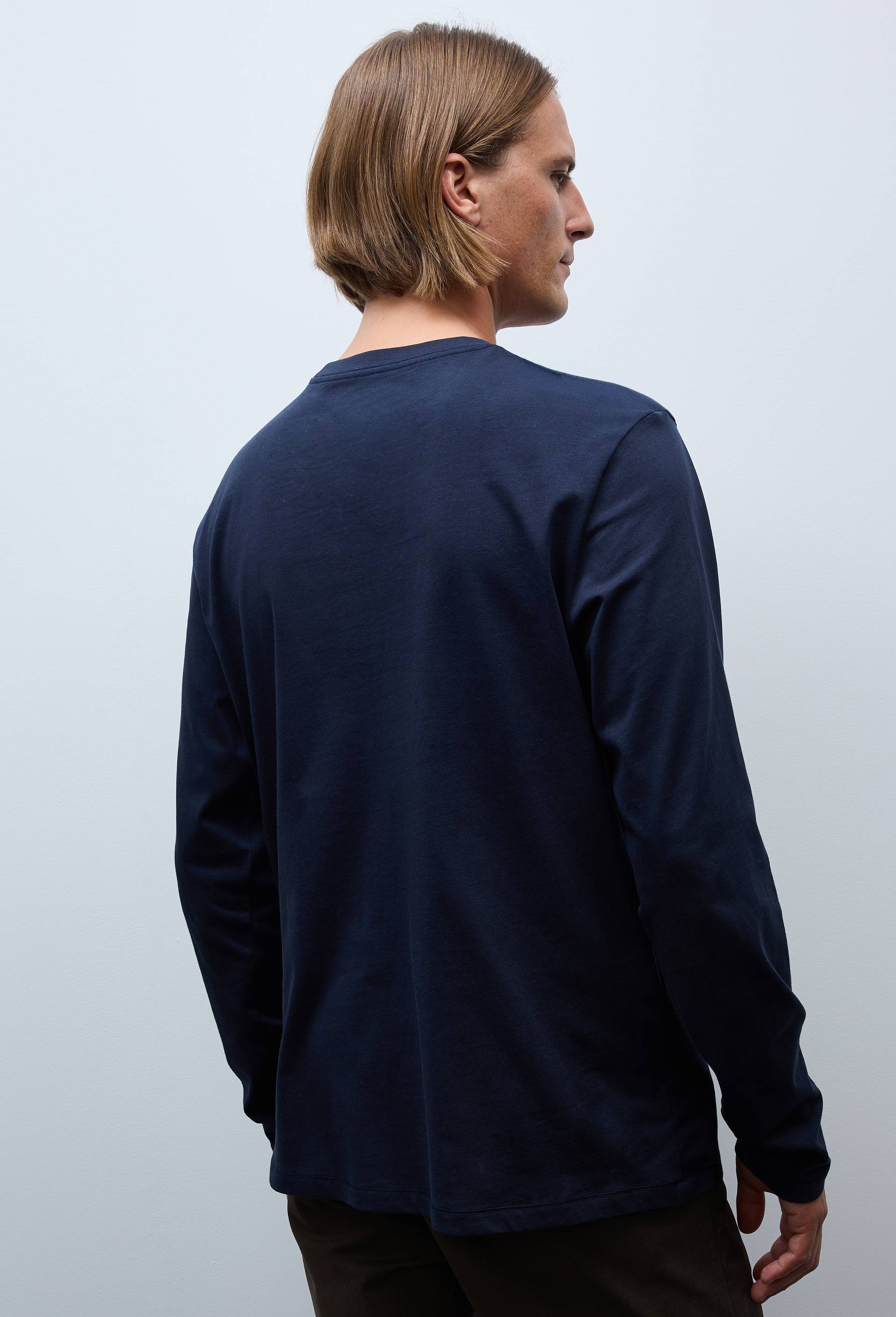 T-shirt col rond manches longues en coton BIO GOTS, Bleu fonc&eacute;, large image number 1.0