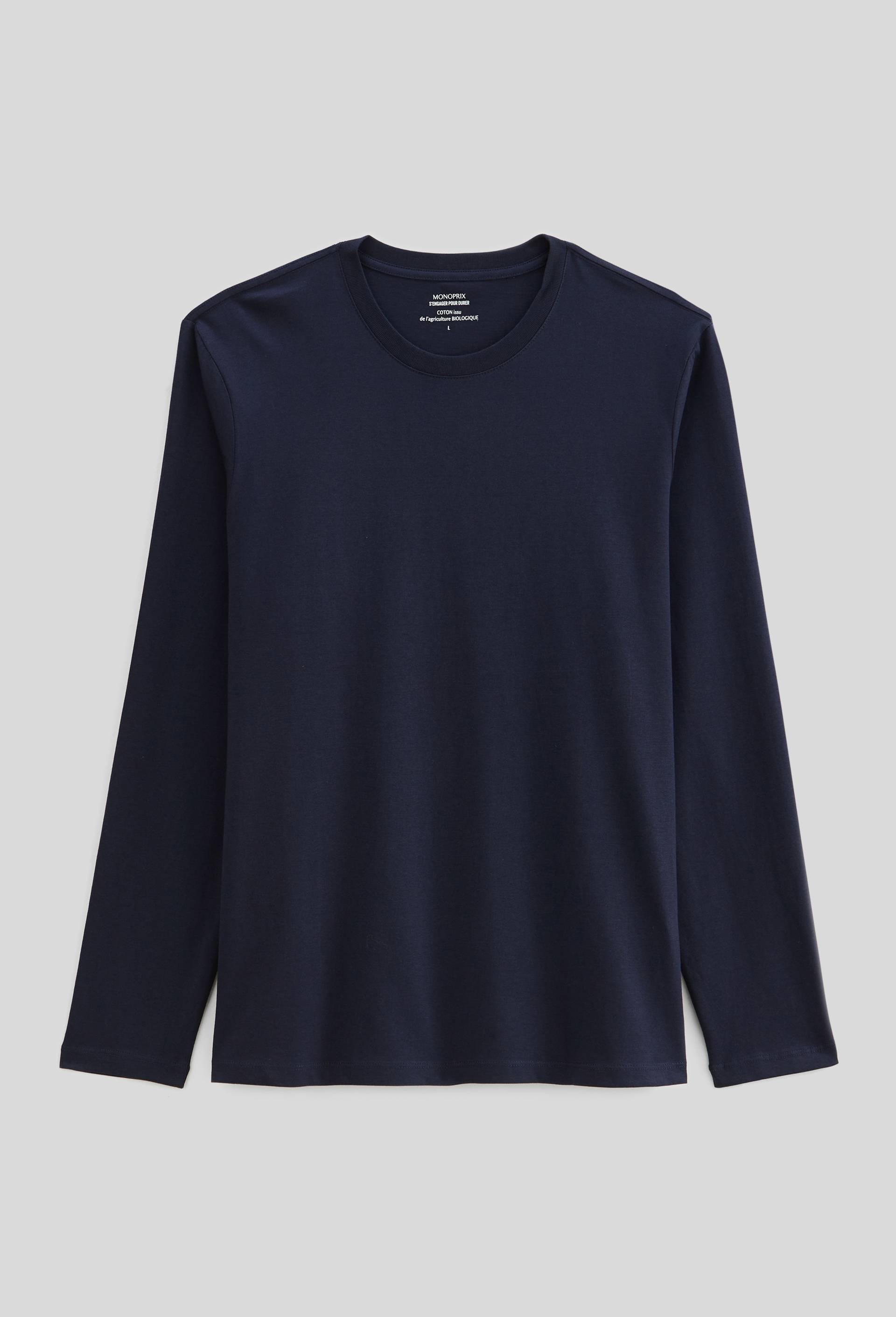 T-shirt col rond manches longues en coton BIO GOTS, Bleu foncé, large image number 2