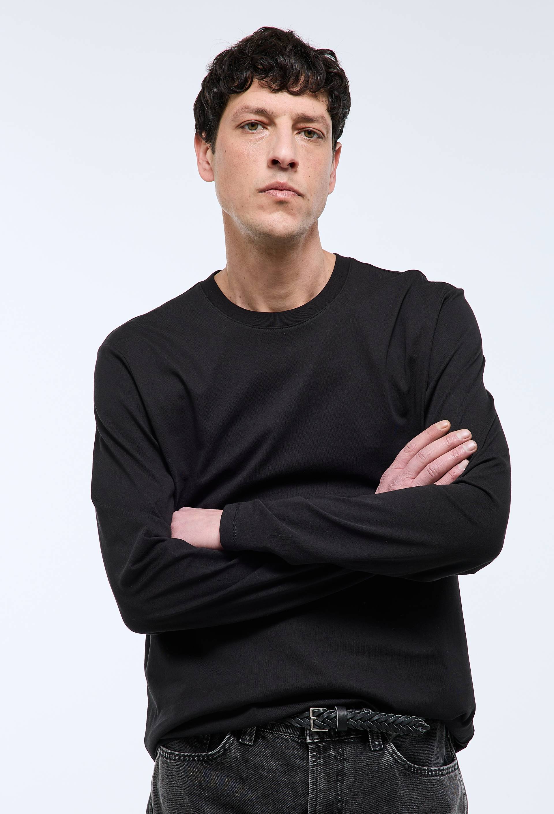 T-shirt col rond manches longues en coton BIO GOTS, Noir, large image number 0