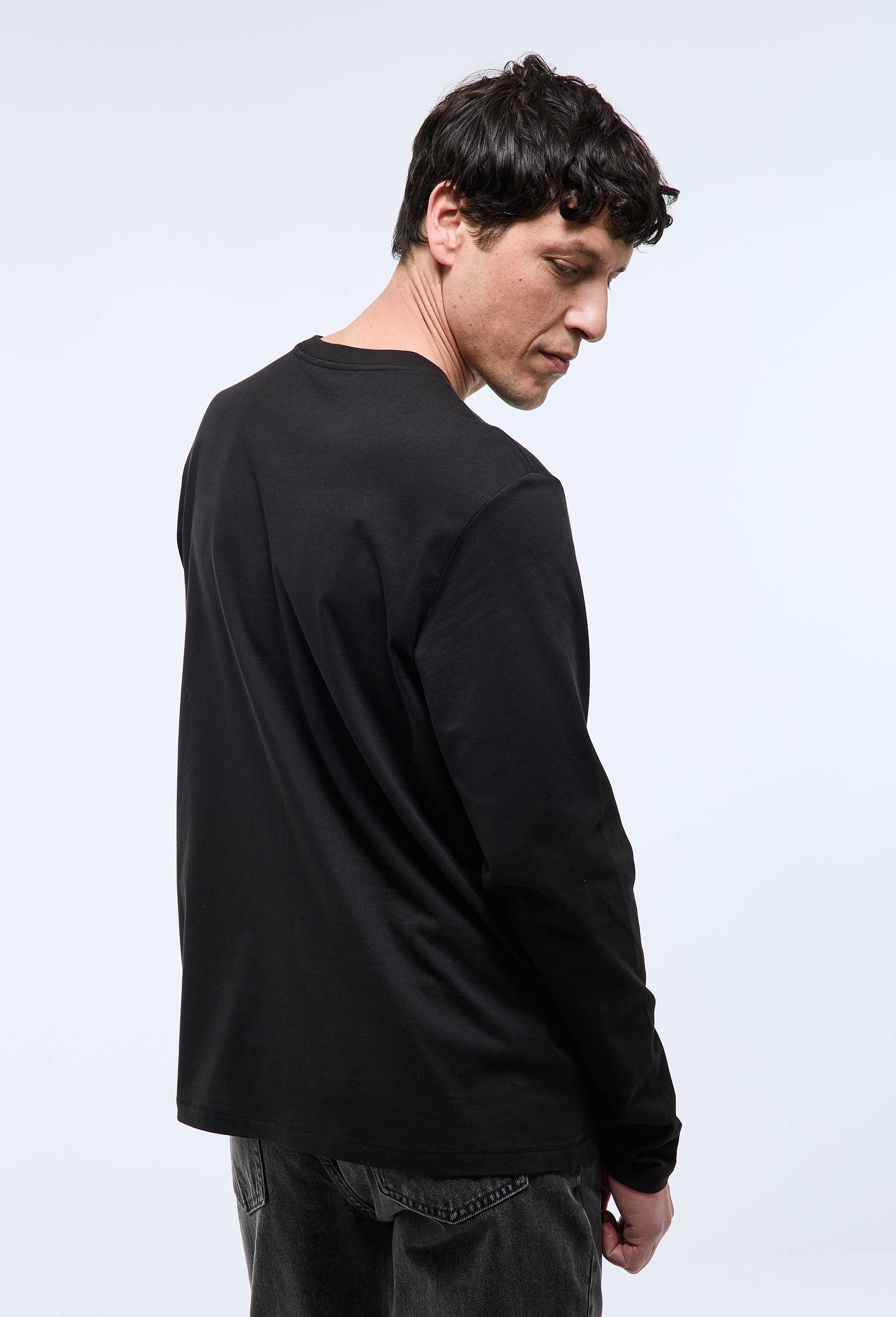 T-shirt col rond manches longues en coton BIO GOTS, Noir, large image number 1.0