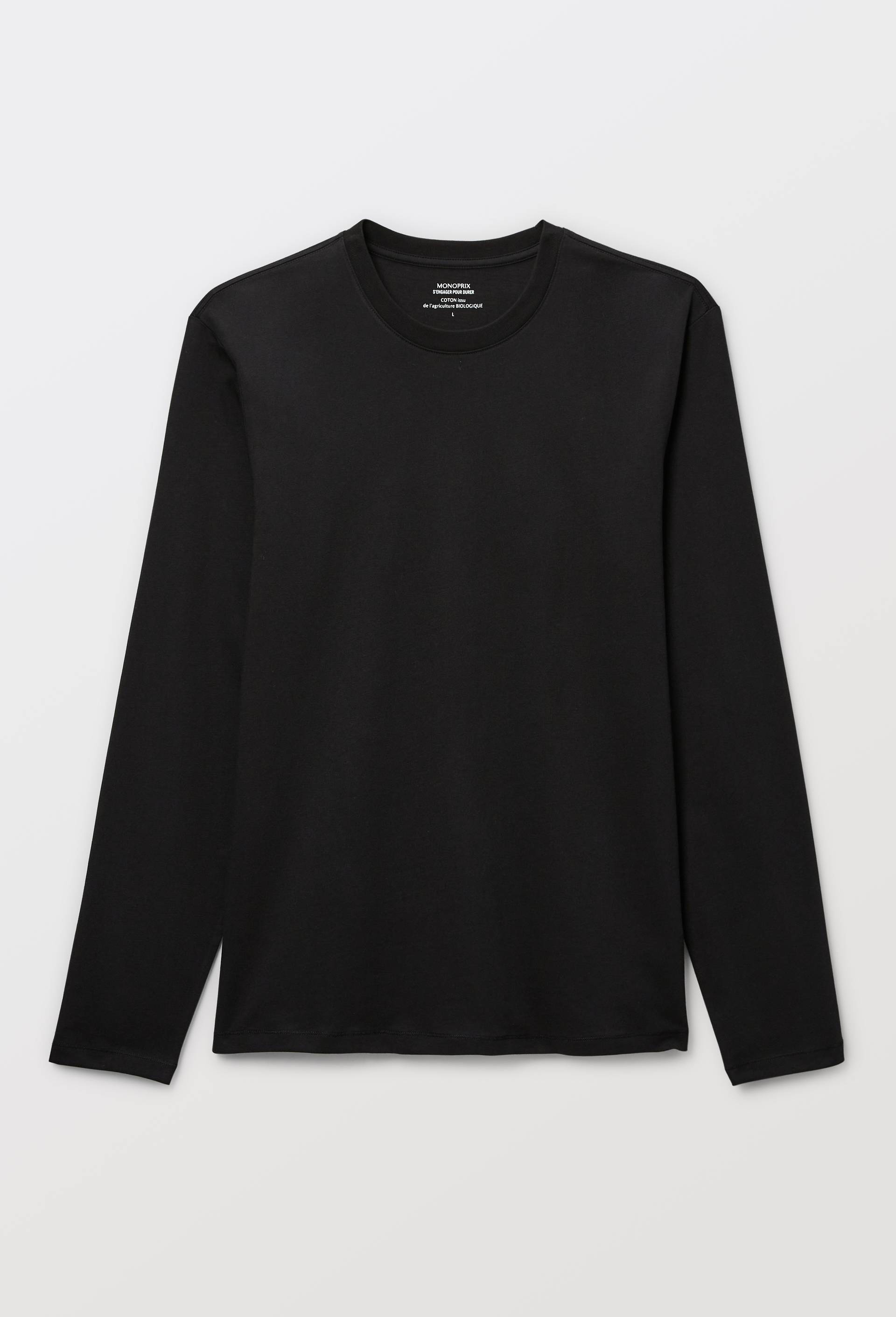 T-shirt col rond manches longues en coton BIO GOTS, Noir, large image number 2