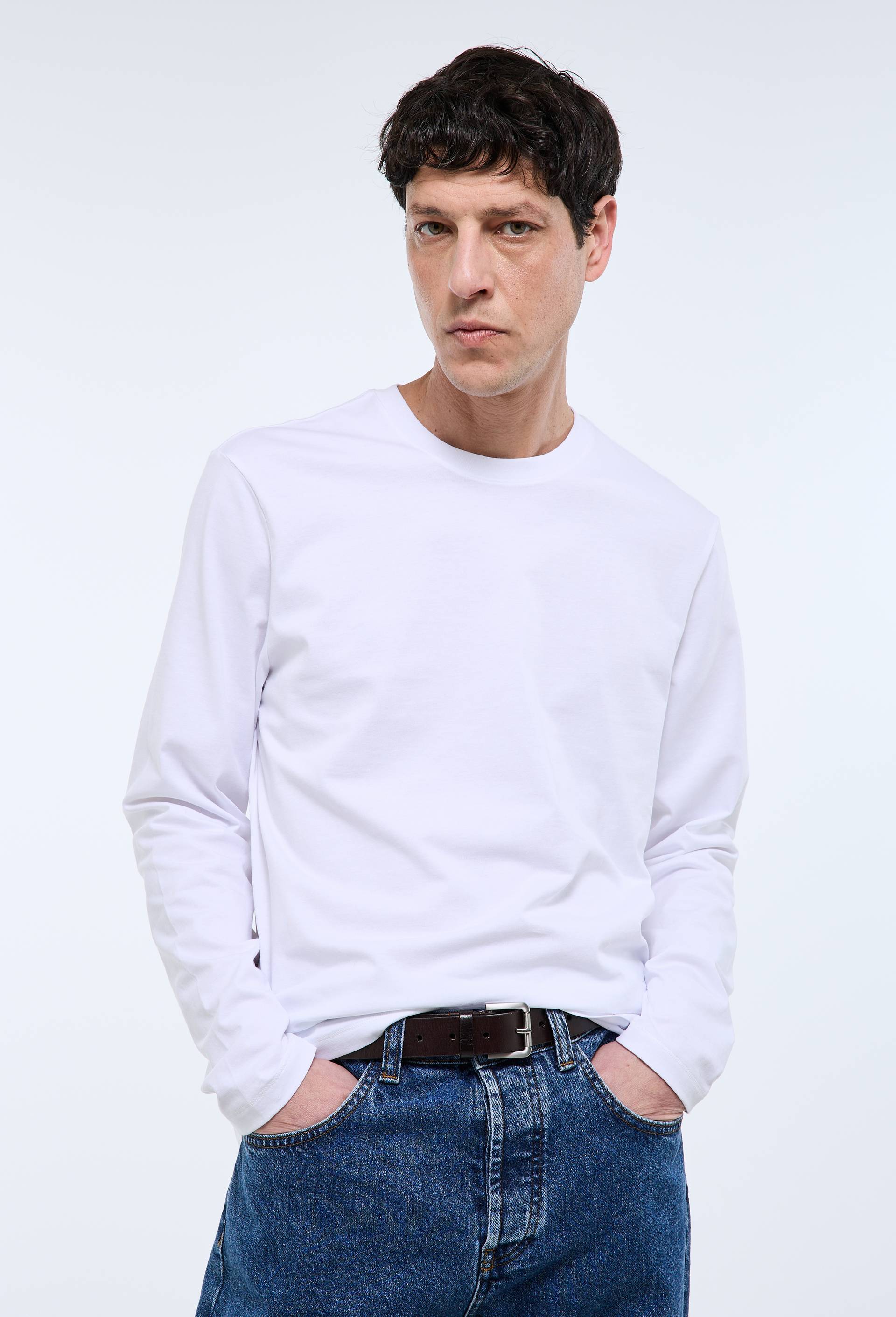 T-shirt col rond manches longues en coton BIO GOTS, Blanc, large image number 0