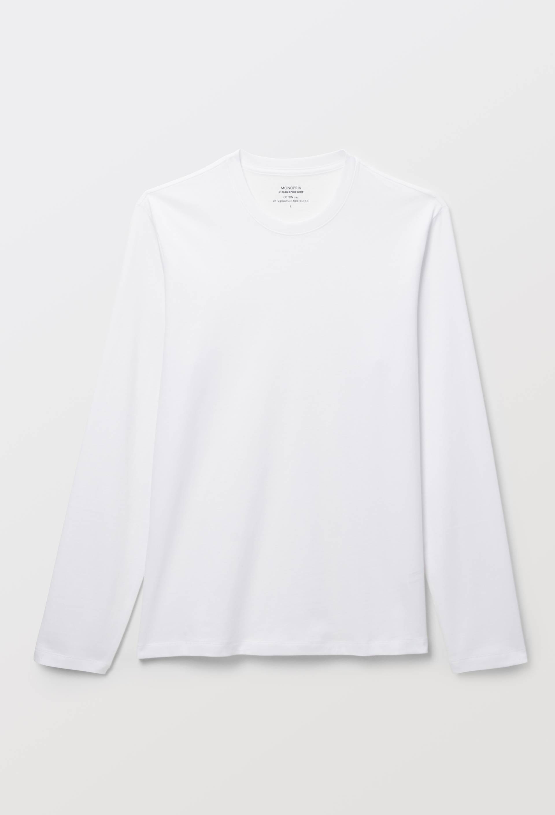 T-shirt col rond manches longues en coton BIO GOTS, Blanc, large image number 2