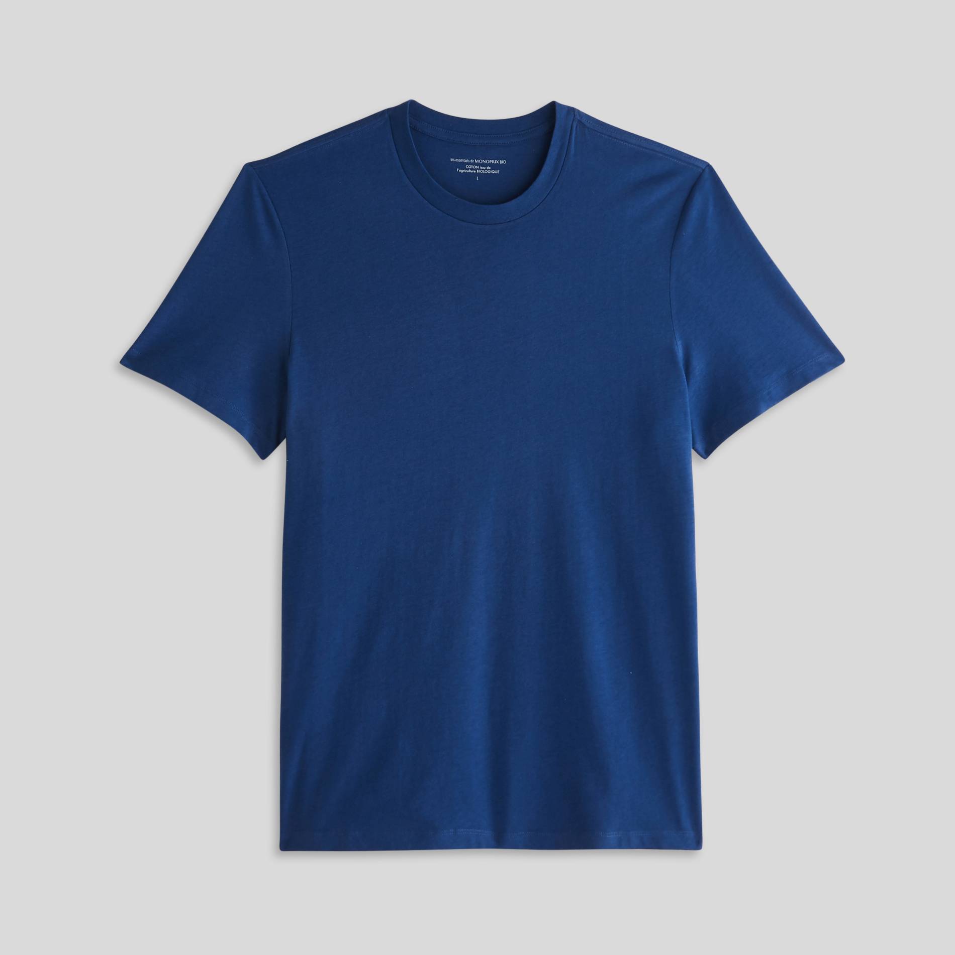 T-shirt manches courtes col rond en coton BIO GOTS, BLEU, large image number 2