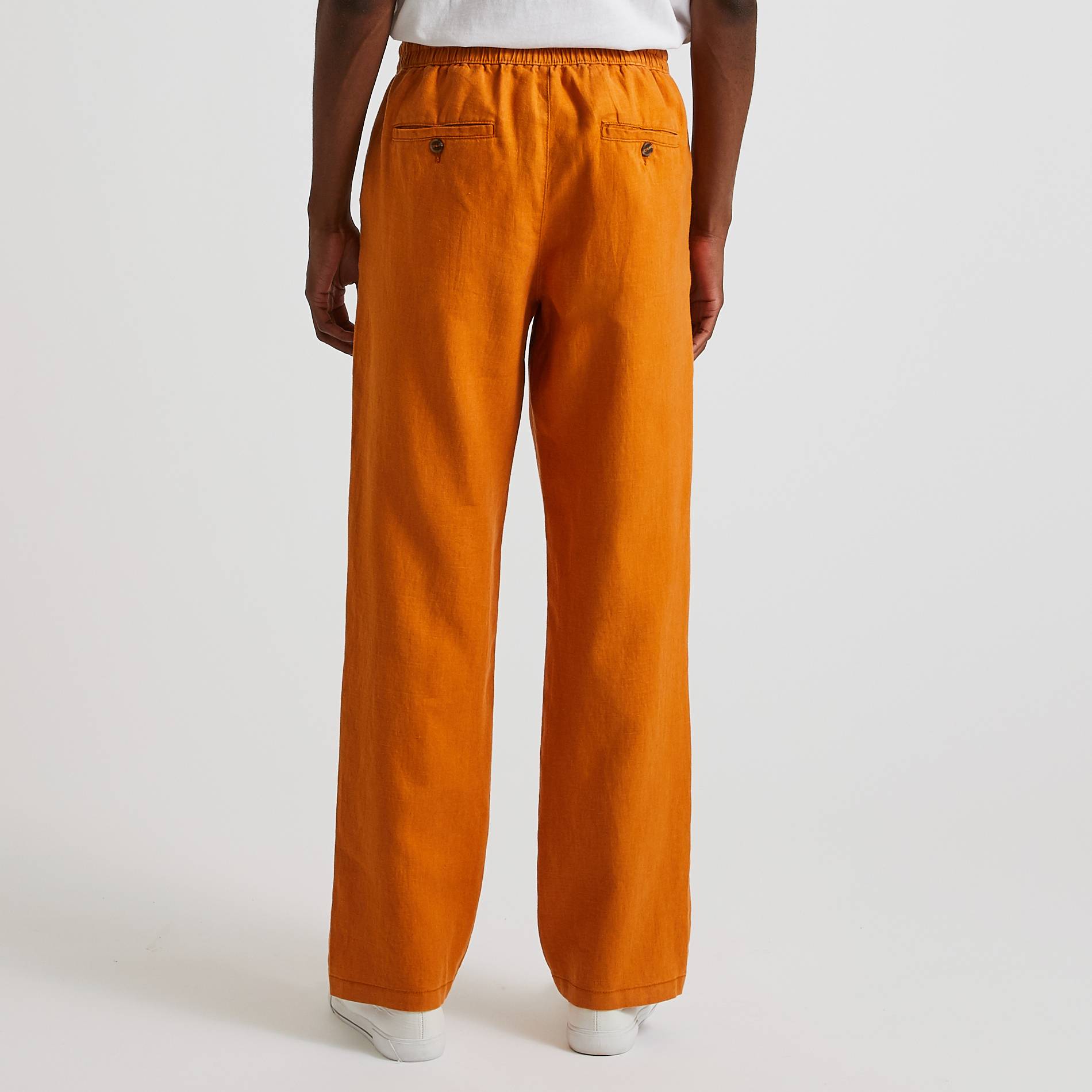 Pantalon en lin regular à taille élastique, Jaune, large image number 1.0